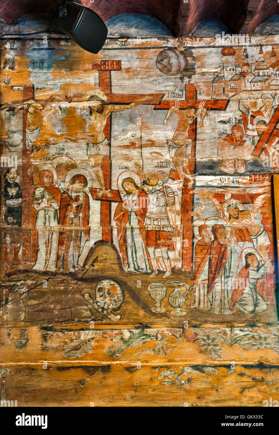 Pitture Murali presso la chiesa di San Nicola in Budesti Josani, Chiesa Ortodossa Romena, villaggio di Budesti, regione Maramures, Romania Foto Stock