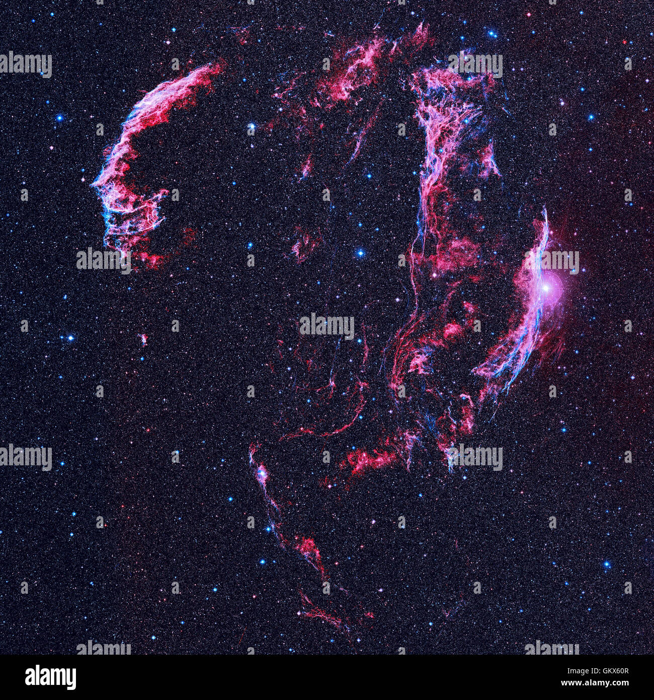 Il velo Nebula (NGC 6960) è una nuvola di riscaldato e gas ionizzato e polvere nella costellazione del Cigno. Ritoccato immagine colorata. E Foto Stock