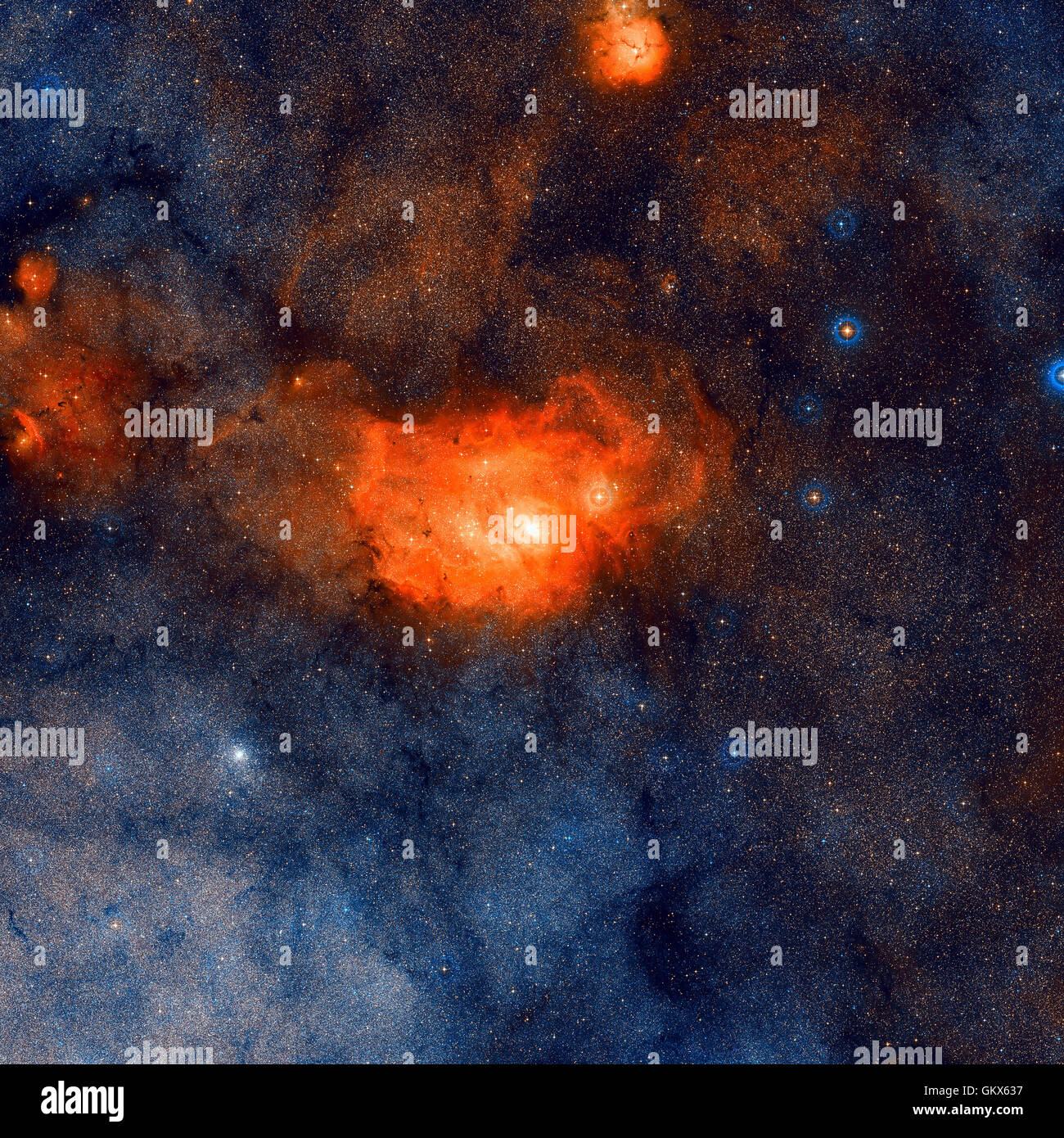 Area intorno alla nebulosa di emissione Nebulosa Laguna o Messier 8. Situato nella costellazione del Sagittario. Ritoccate e dipinte imag Foto Stock