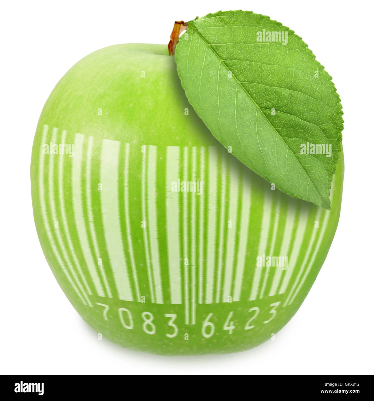 Verde mela con bar-code Foto Stock