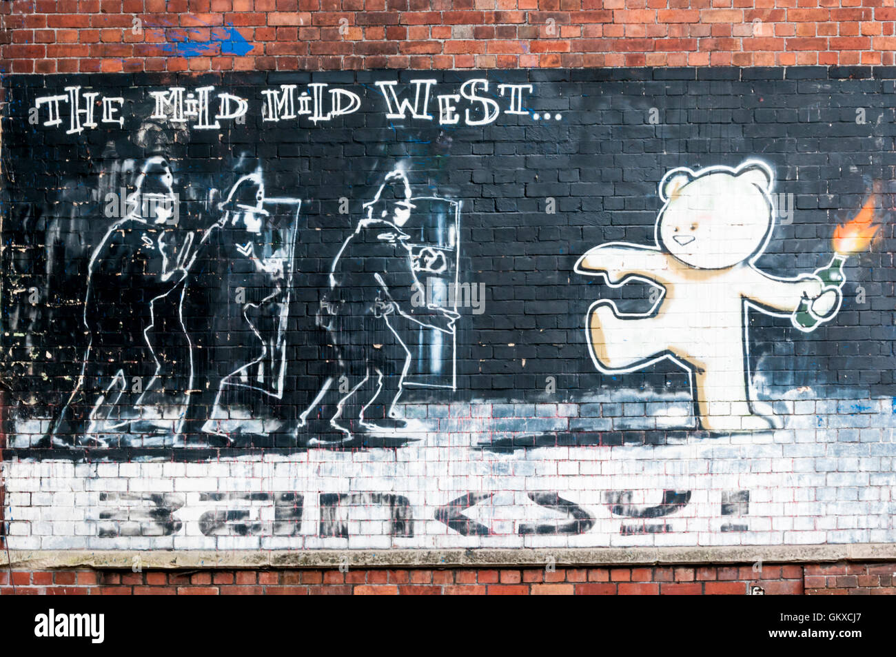 Blanda blanda West graffiti di Banksy in Stokes Croft area di Bristol. Foto Stock