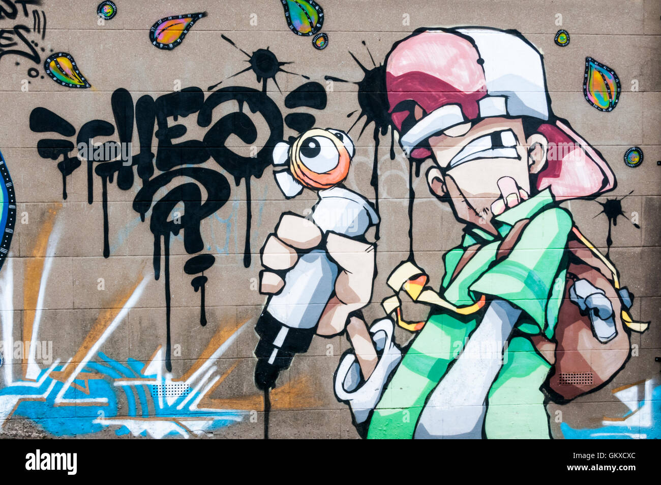 Graffiti da Cheo in Gloucester Road area di Bristol. Foto Stock