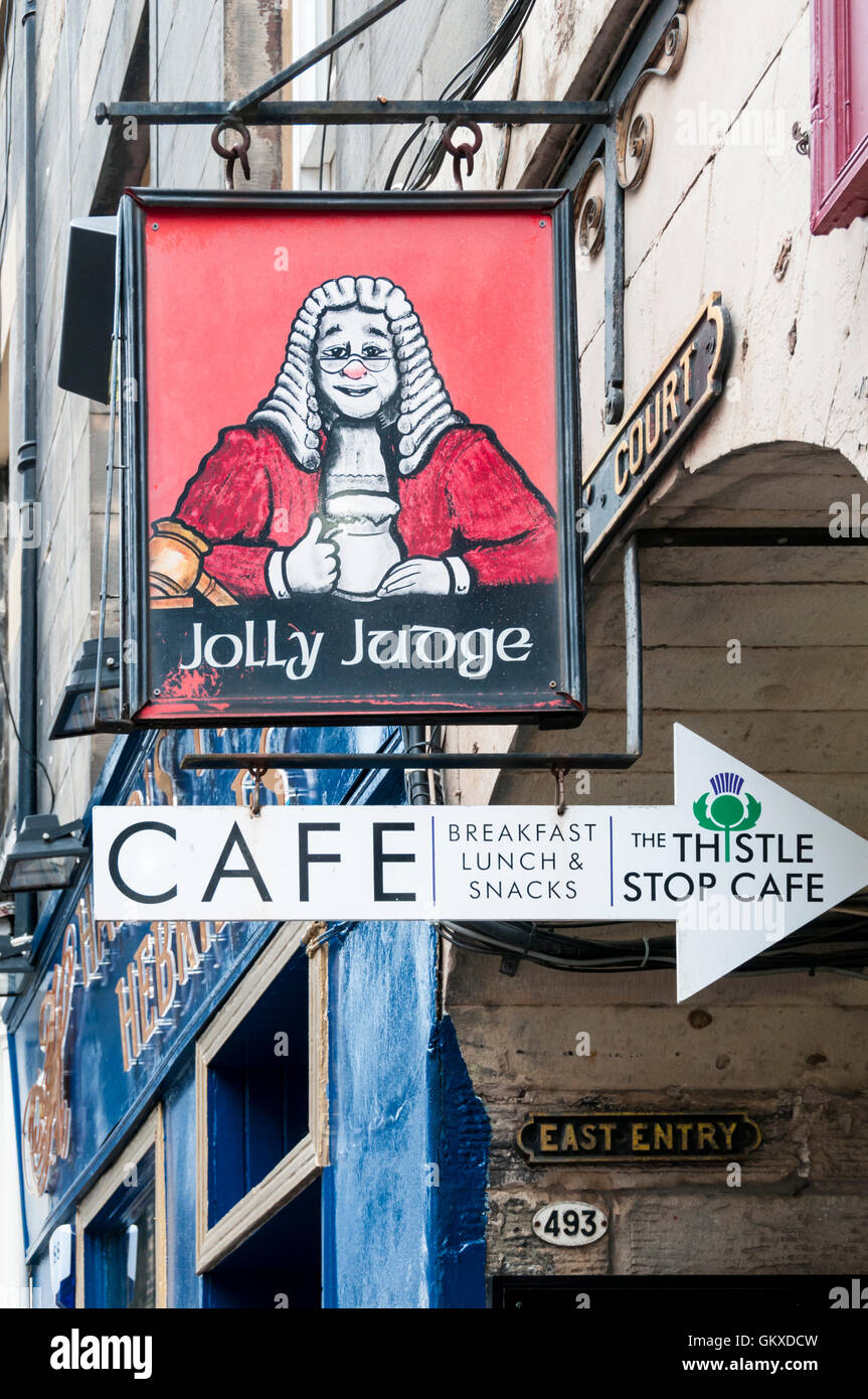 Segno per il Jolly giudice public house di Edimburgo. Foto Stock