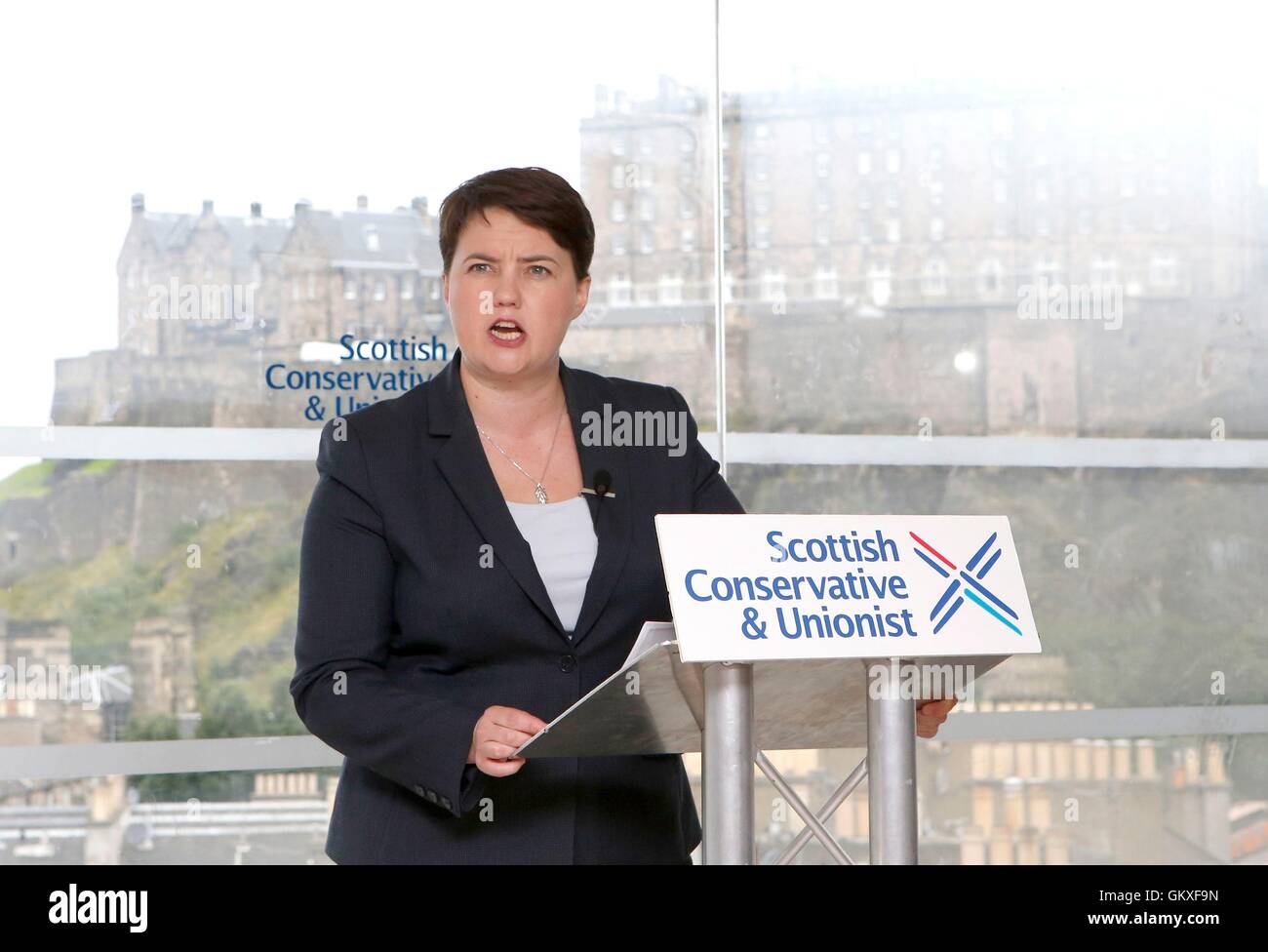 Scottish leader conservatore Ruth Davidson offre un discorso in Edinburgh esortando il governo scozzese per utilizzare il Regno Unito Brexit negoziati per incrementare la Scozia la presenza in tutto il mondo piuttosto che una piattaforma per un altro referendum di indipendenza. Foto Stock