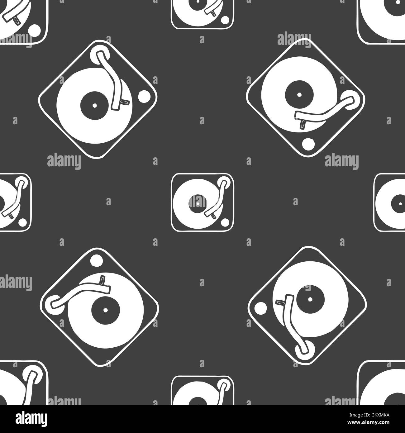 Grammofono, icona di vinile segno. Seamless pattern su uno sfondo grigio. Vettore Illustrazione Vettoriale