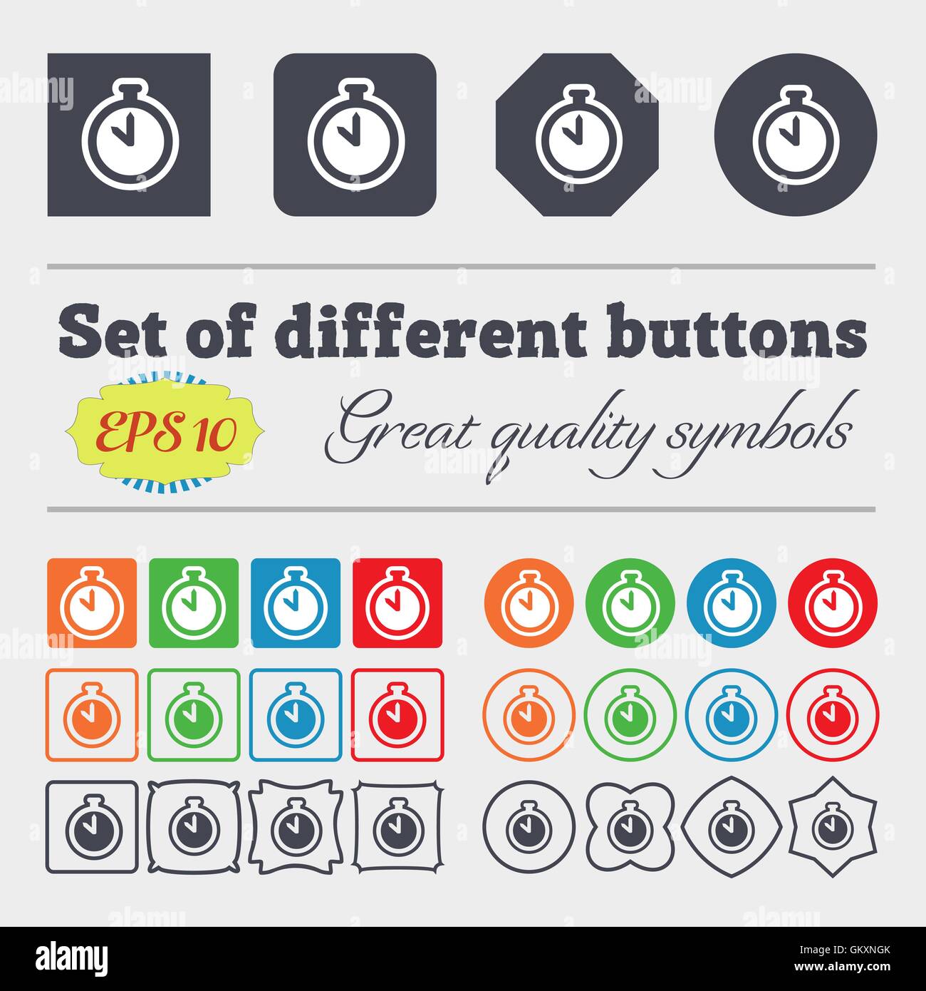 L'icona del cronometro segno. Grande set di colorati, diversificato e di alta qualità dei pulsanti. Vettore Illustrazione Vettoriale