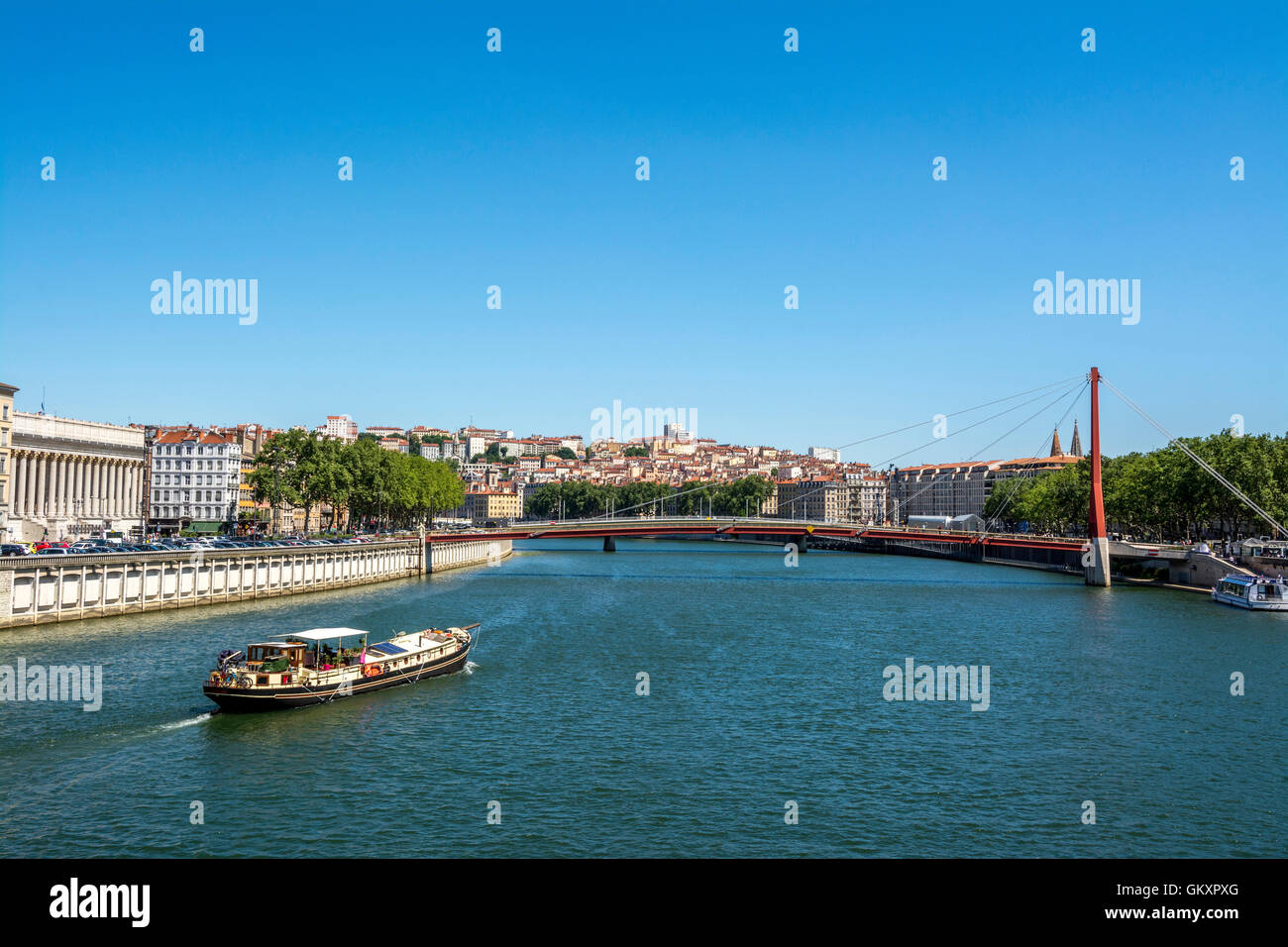 Lione. Ponte del Palais de Justice e quartiere di Croix Rousse. Alvernia-Rodano-Alpi. Francia Foto Stock