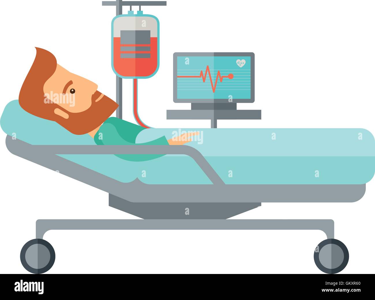 Paziente in ospedale letto monitorato Illustrazione Vettoriale