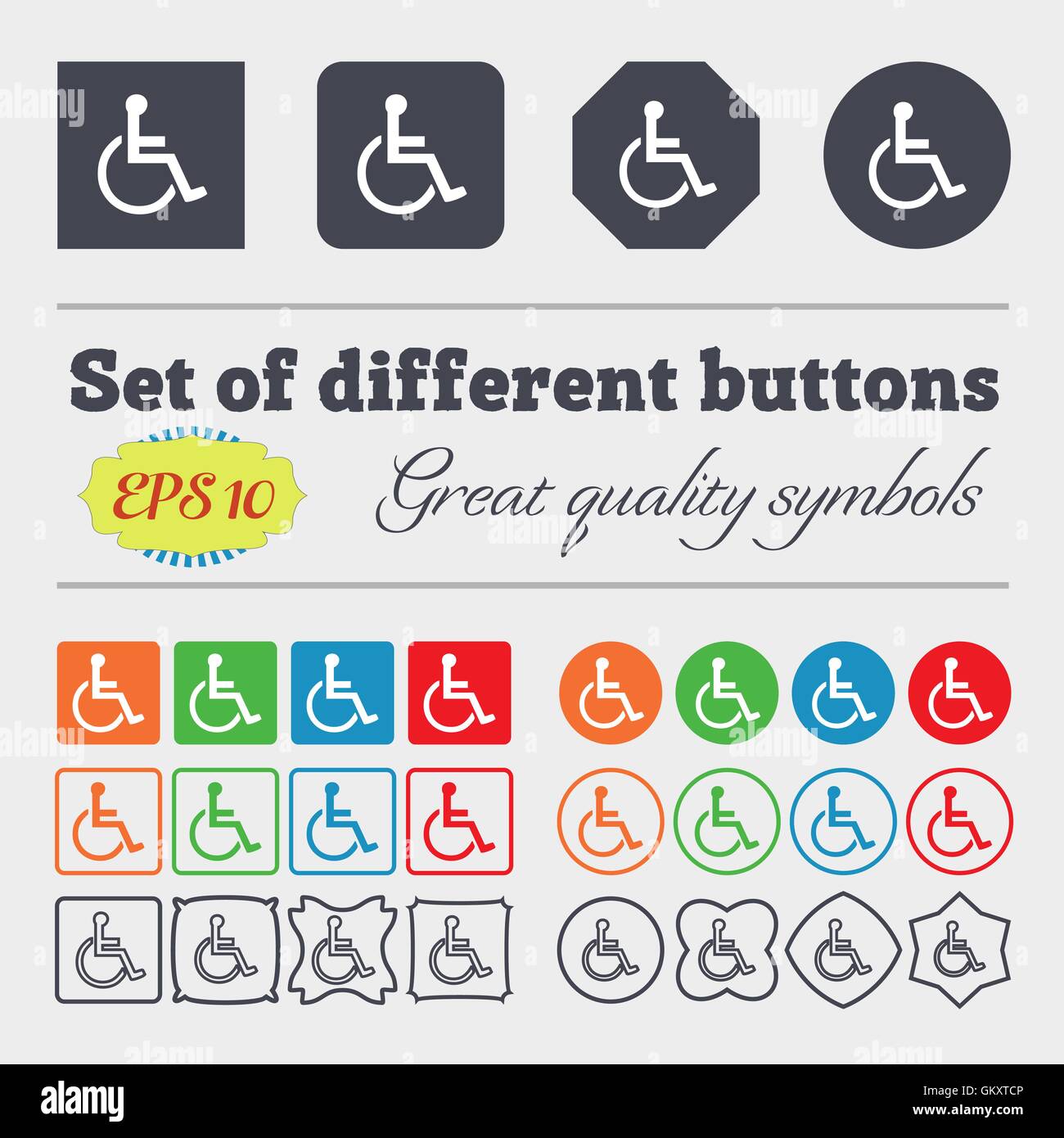 Icona disabilitata segno. Grande set di colorati, diversificato e di alta qualità dei pulsanti. Vettore Illustrazione Vettoriale