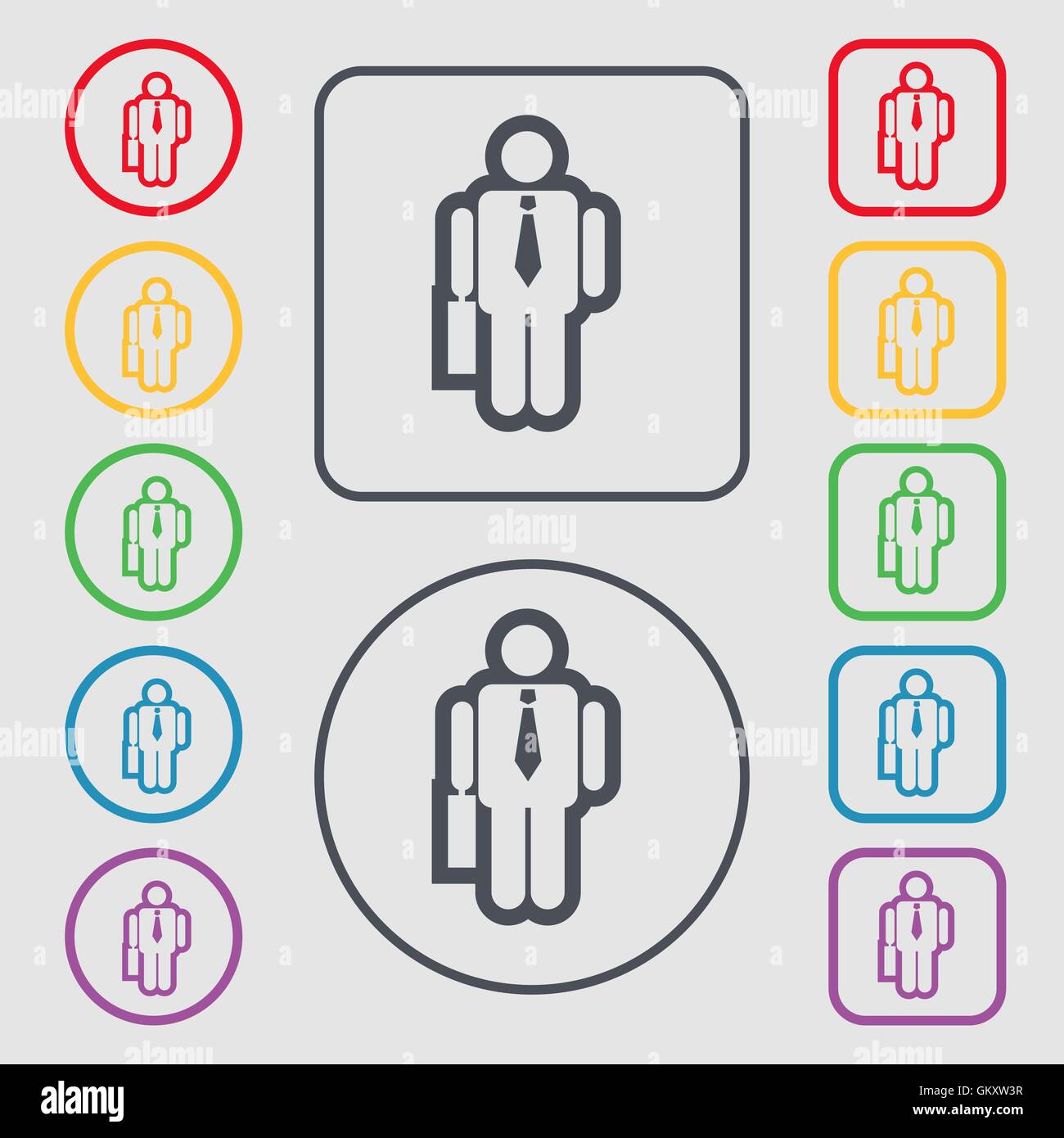 Imprenditore segno icona. simbolo sul Round e i pulsanti quadrati con il telaio. Vettore Illustrazione Vettoriale