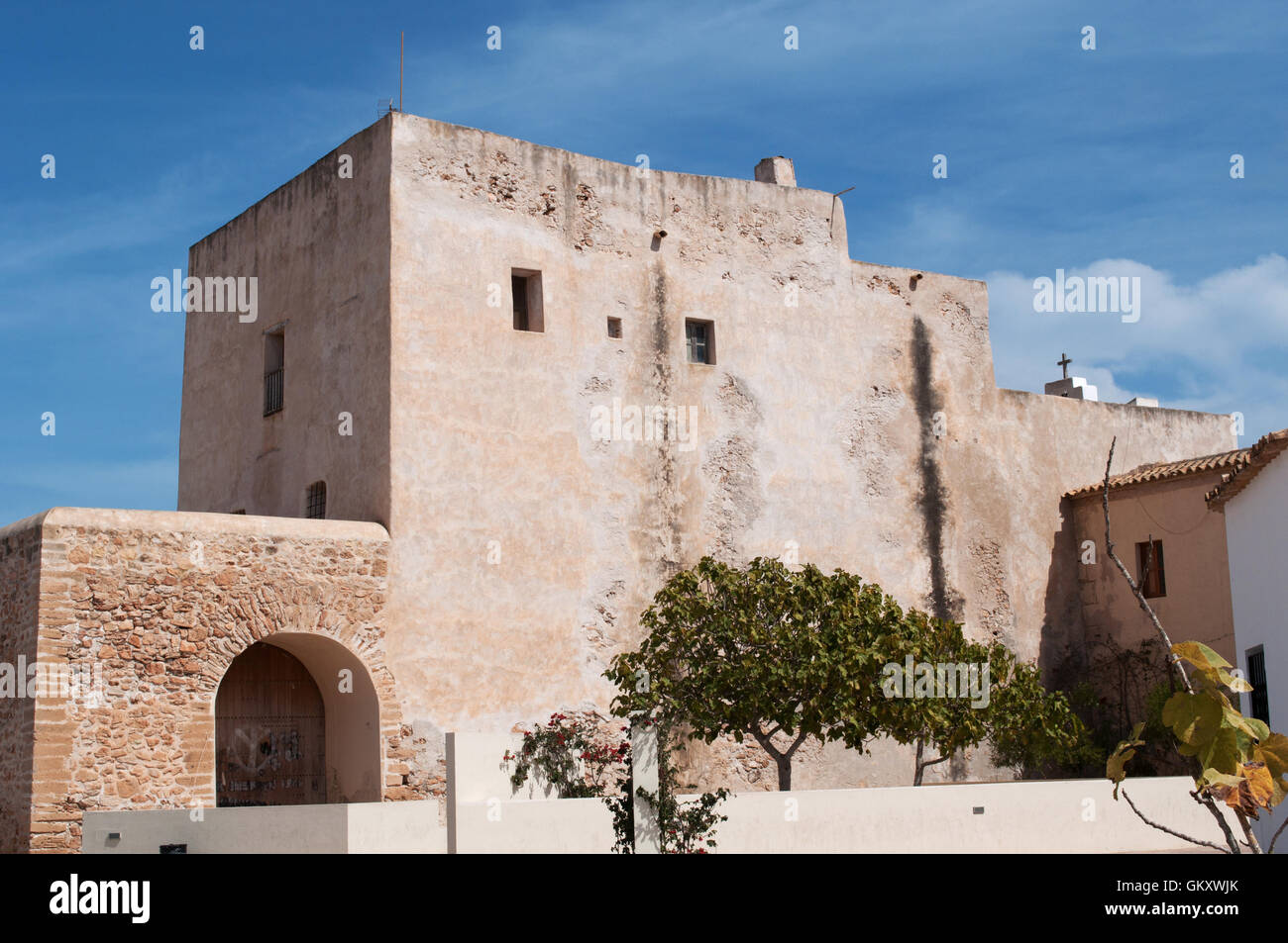 Formentera, isole Baleari: architettura di pietra a Sant Francesc Xavier, capitale dell'isola Foto Stock