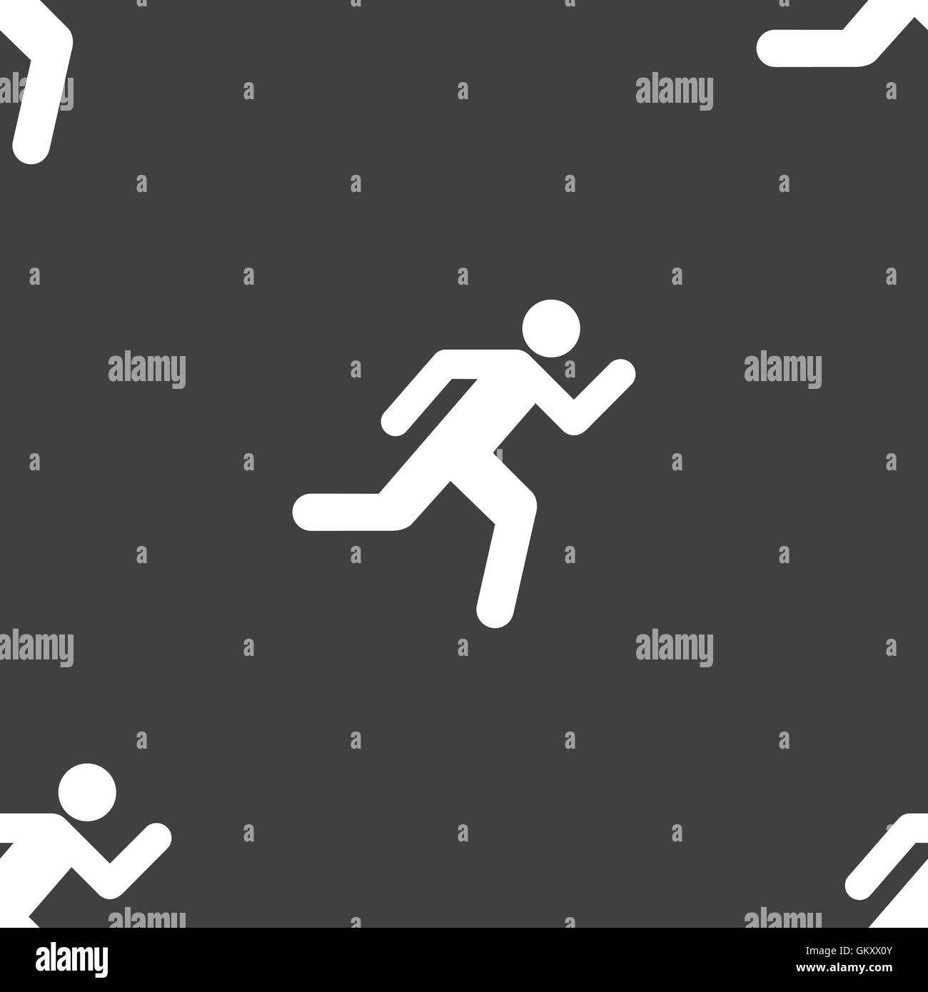 Uomo che corre icona segno. Seamless pattern su uno sfondo grigio. Vettore Illustrazione Vettoriale
