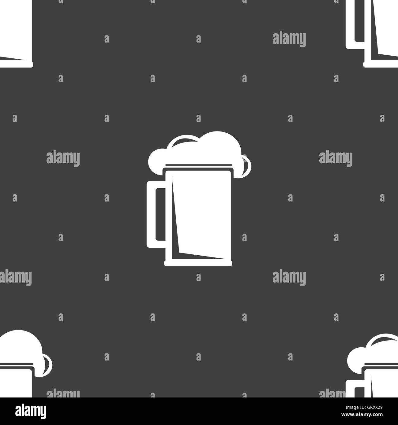 Bicchiere di birra icona segno. Seamless pattern su uno sfondo grigio. Vettore Illustrazione Vettoriale