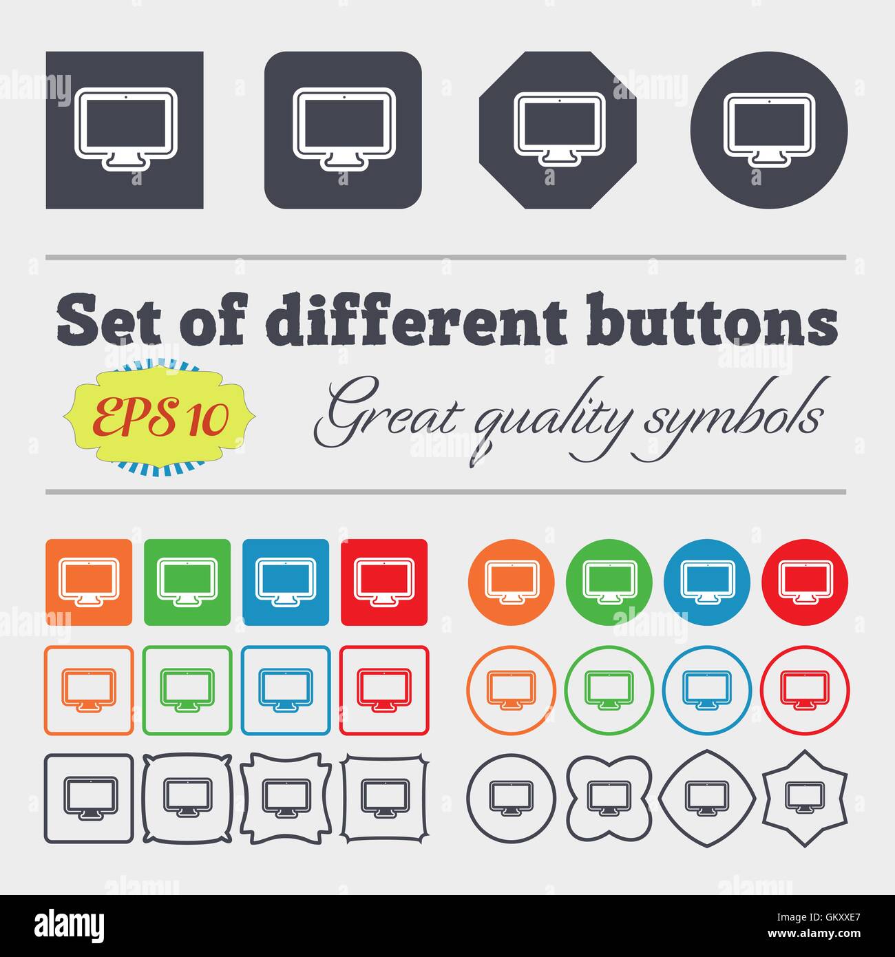 Icona di monitor segno. Grande set di colorati, diversificato e di alta qualità dei pulsanti. Vettore Illustrazione Vettoriale