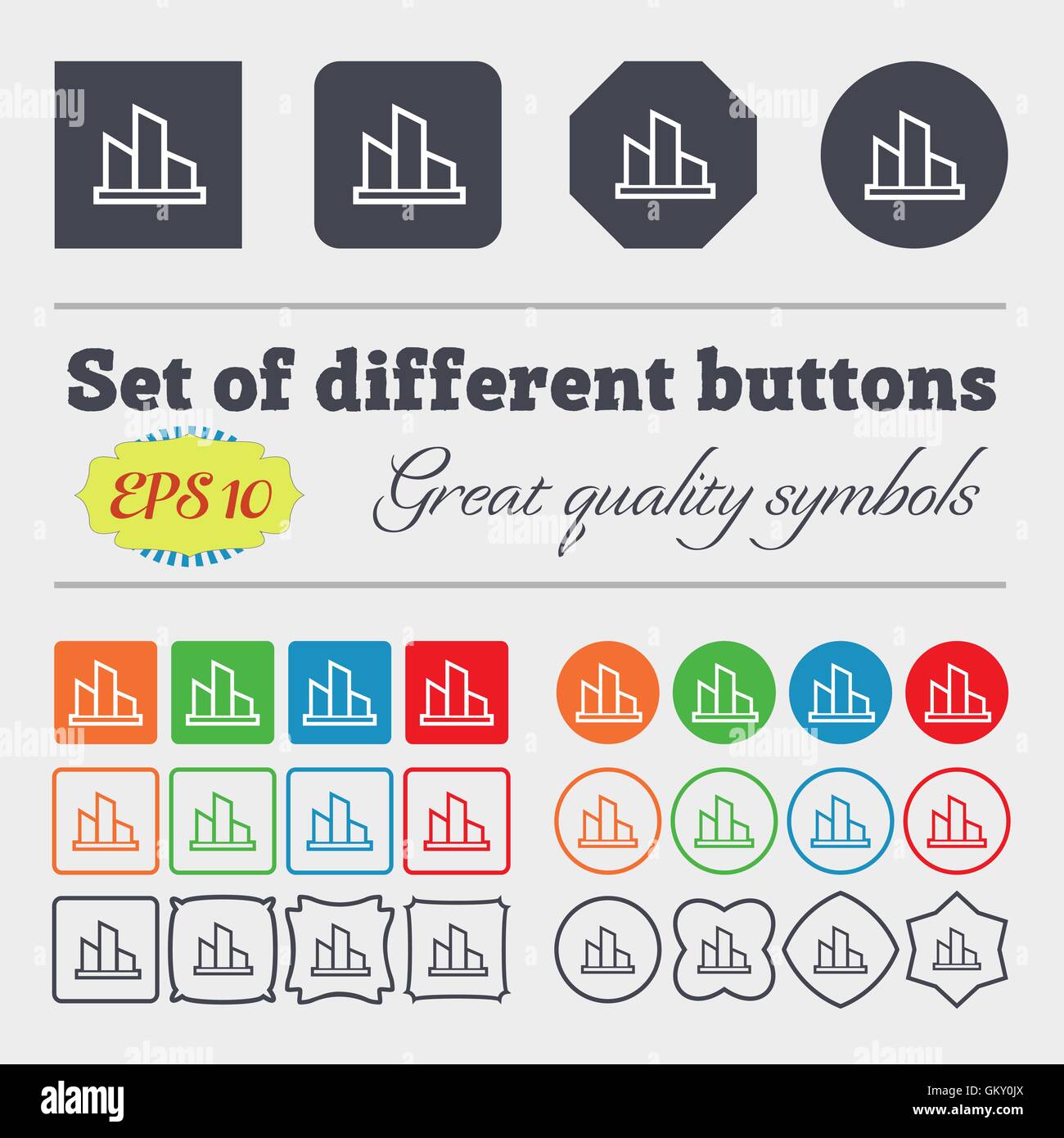 Icona del diagramma di segno. Grande set di colorati, diversificato e di alta qualità dei pulsanti. Vettore Illustrazione Vettoriale