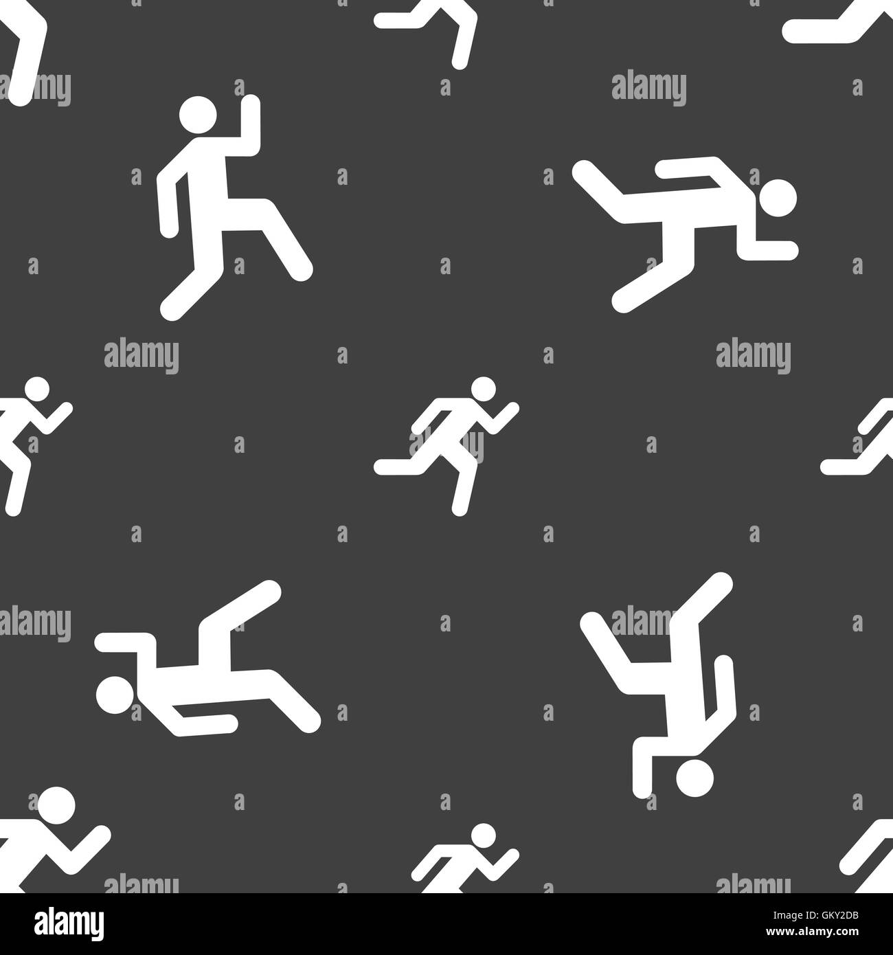 Uomo che corre icona segno. Seamless pattern su uno sfondo grigio. Vettore Illustrazione Vettoriale