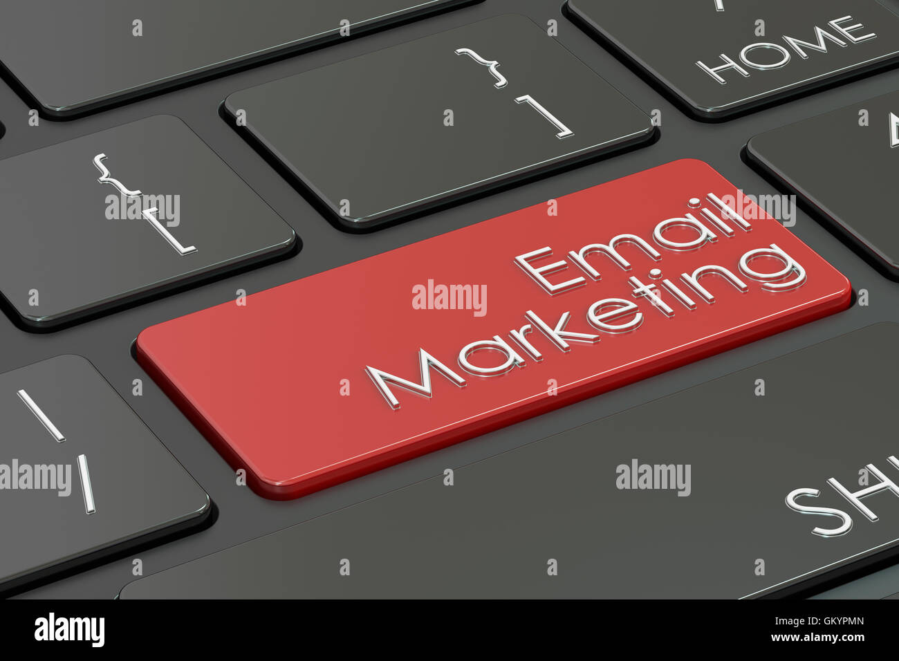 E-mail marketing chiave rossa sulla tastiera. Il rendering 3D Foto Stock