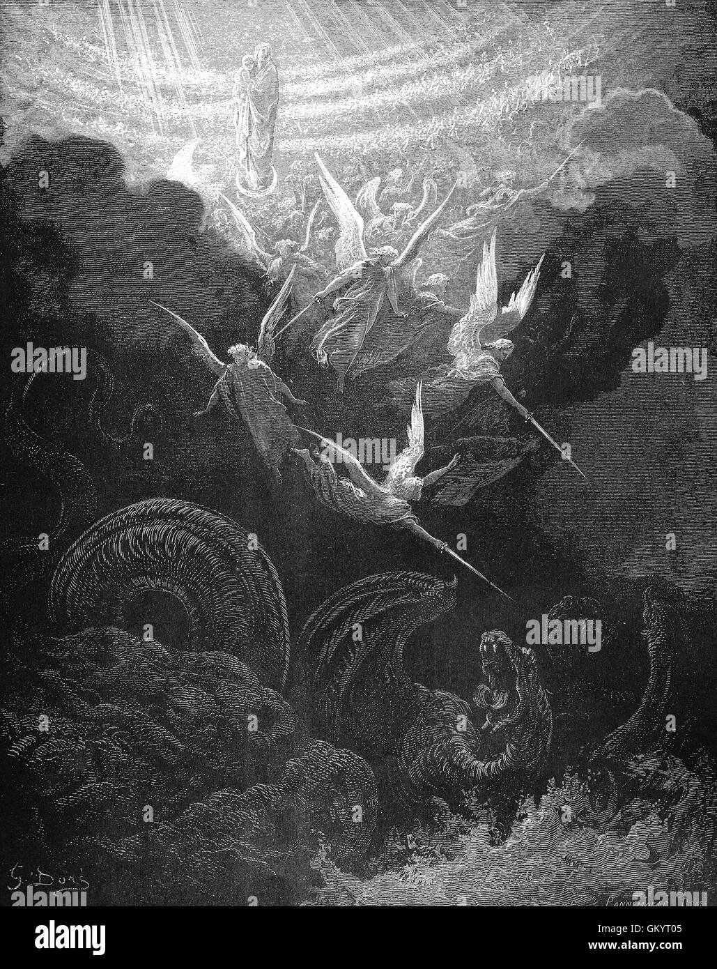 Incisione di La Vergine incoronata: una visione di Giovanni da Gustave Doré Foto Stock