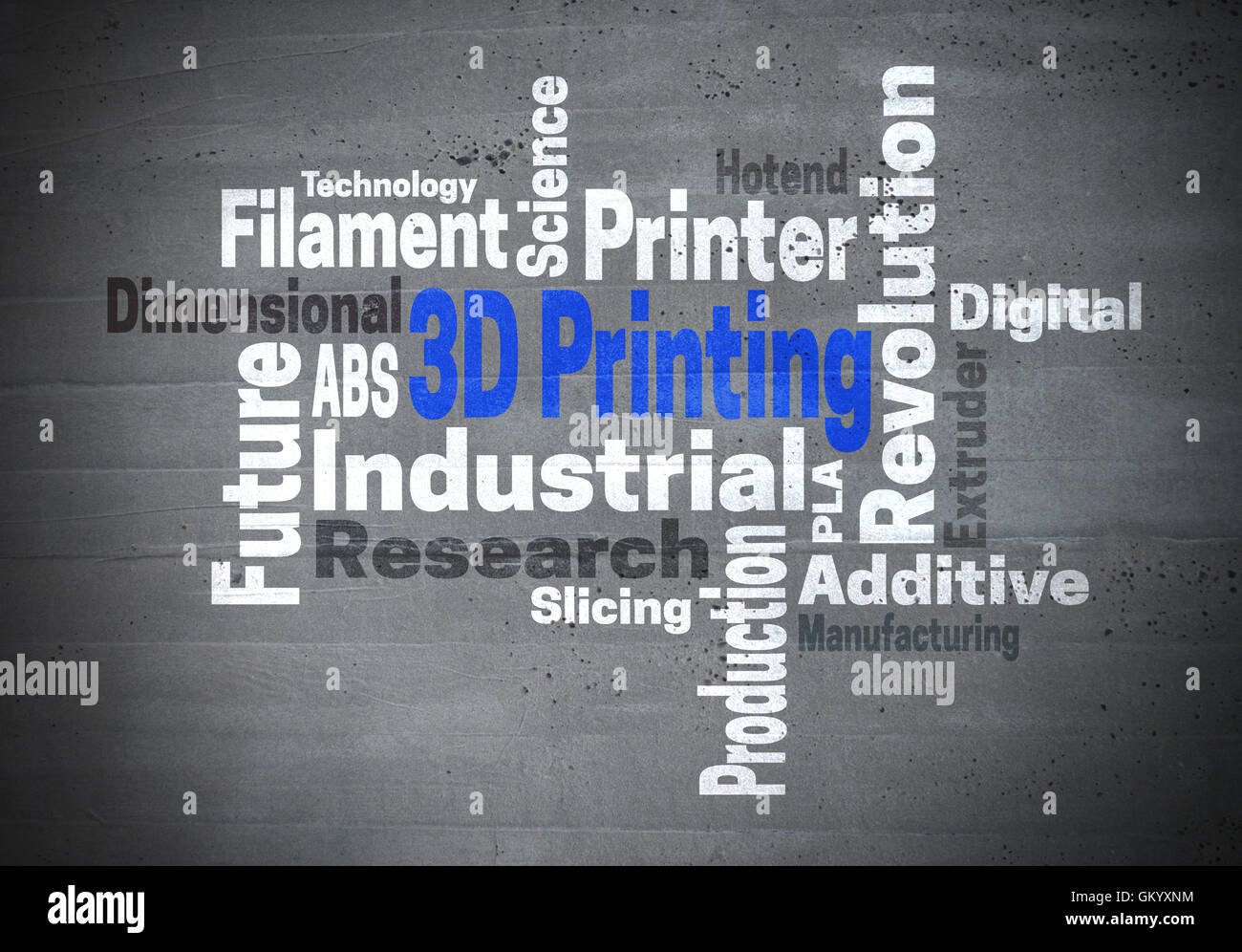 Stampa 3d rivoluzione industriale parola cloud konzept. Foto Stock