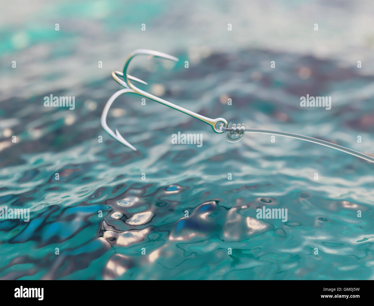 Gettando amo da pesca in acqua vicino fino 3d illustrazione Foto Stock