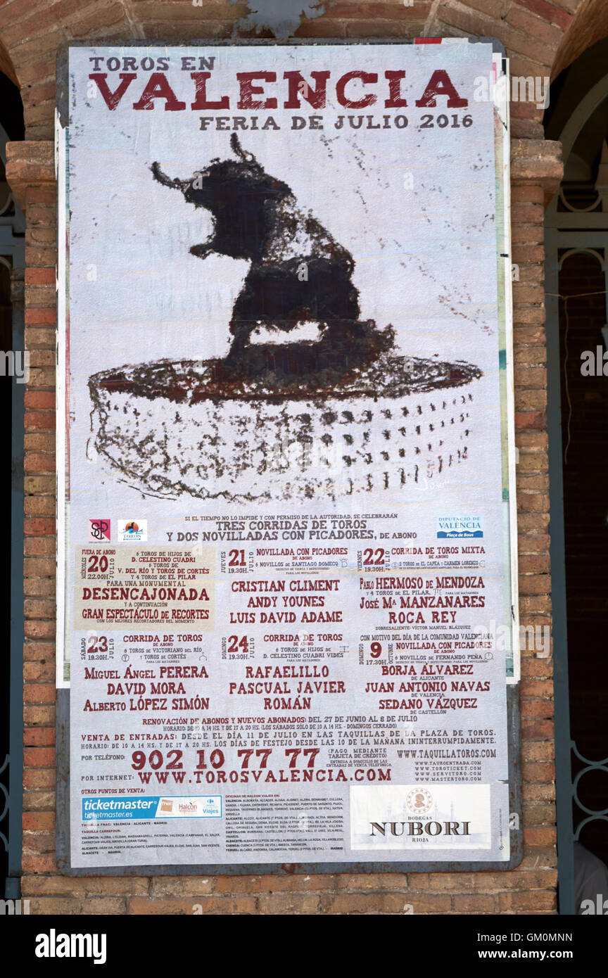 Poster. Valencia Corrida (Plaza de Toros), Spagna Foto Stock