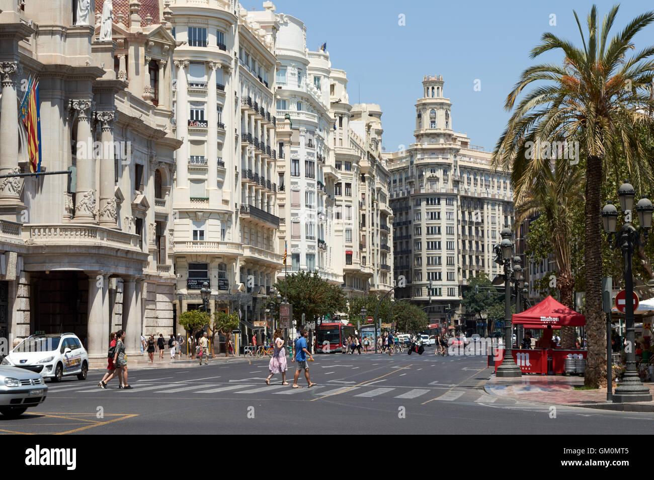 Centro di Valencia. Plaça de l'Ajuntament. Spagna Foto Stock