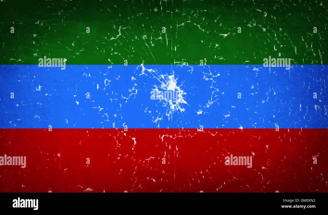Le bandiere del Daghestan con il vetro rotto texture. Vettore Illustrazione Vettoriale