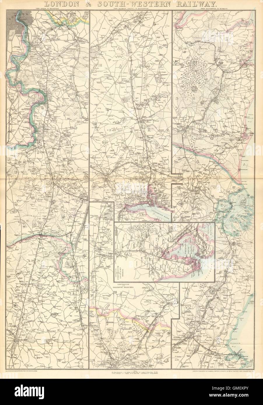 LONDON & SOUTH-Western Railway. Portsmouth Southampton Weymouth.WELLER, 1863 Mappa Foto Stock