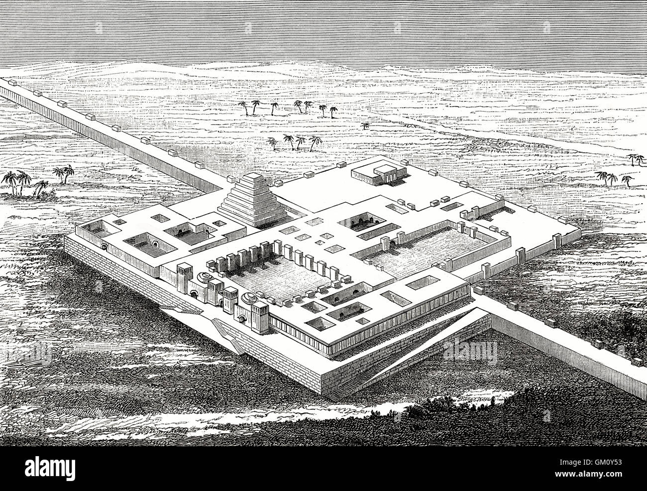 La ricostruzione del nord ovest di Palazzo di Ashurnasirpal II, Assiria, Iraq Foto Stock