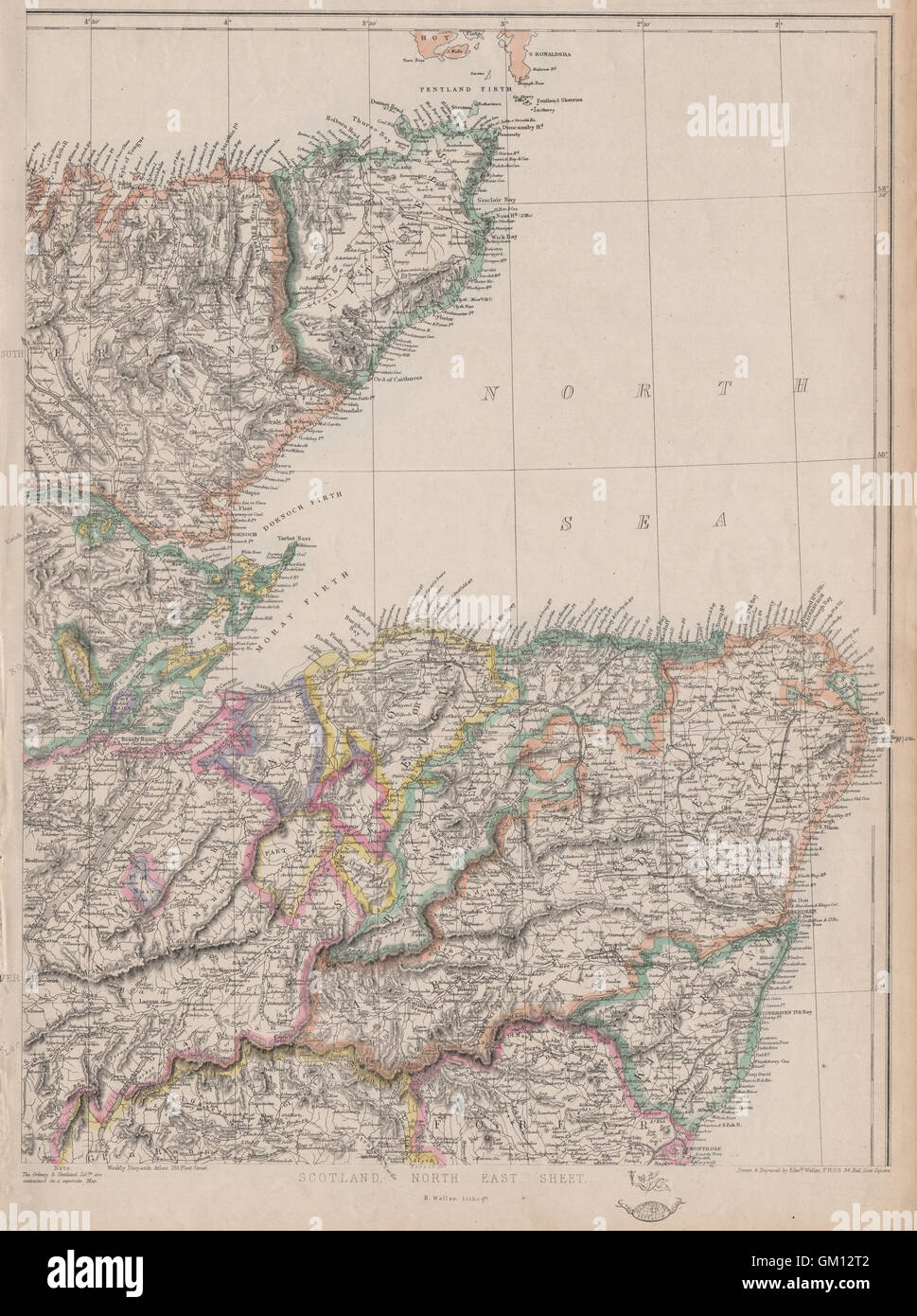Scozia nord-est. Grampian Highlands Aberdeenshire. Ferrovie.WELLER, 1863 Mappa Foto Stock