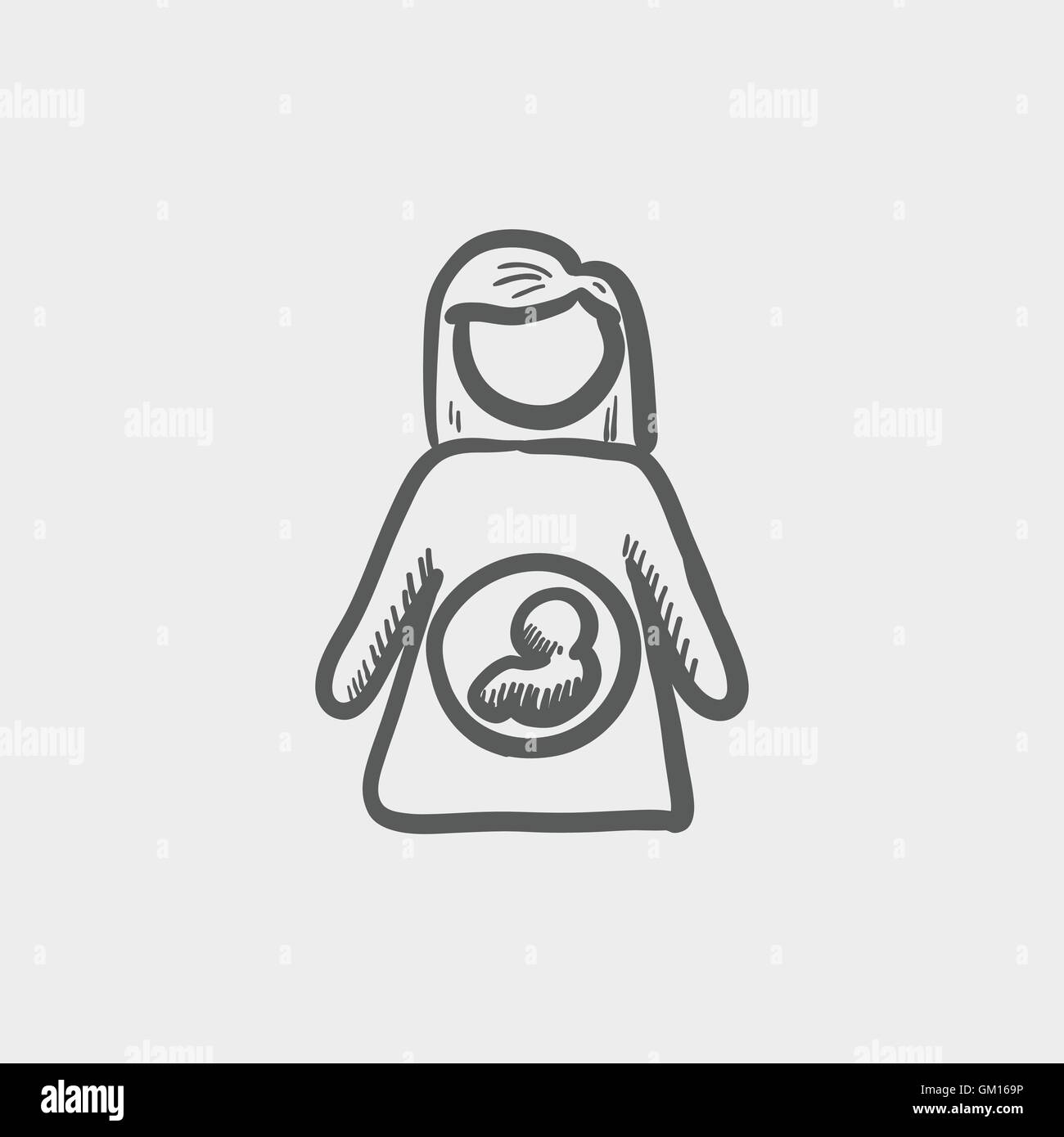 Baby feto in utero materno icona schizzo Illustrazione Vettoriale