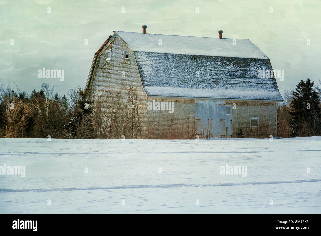 Il vecchio fienile rustico con un effetto testurizzata. Foto Stock