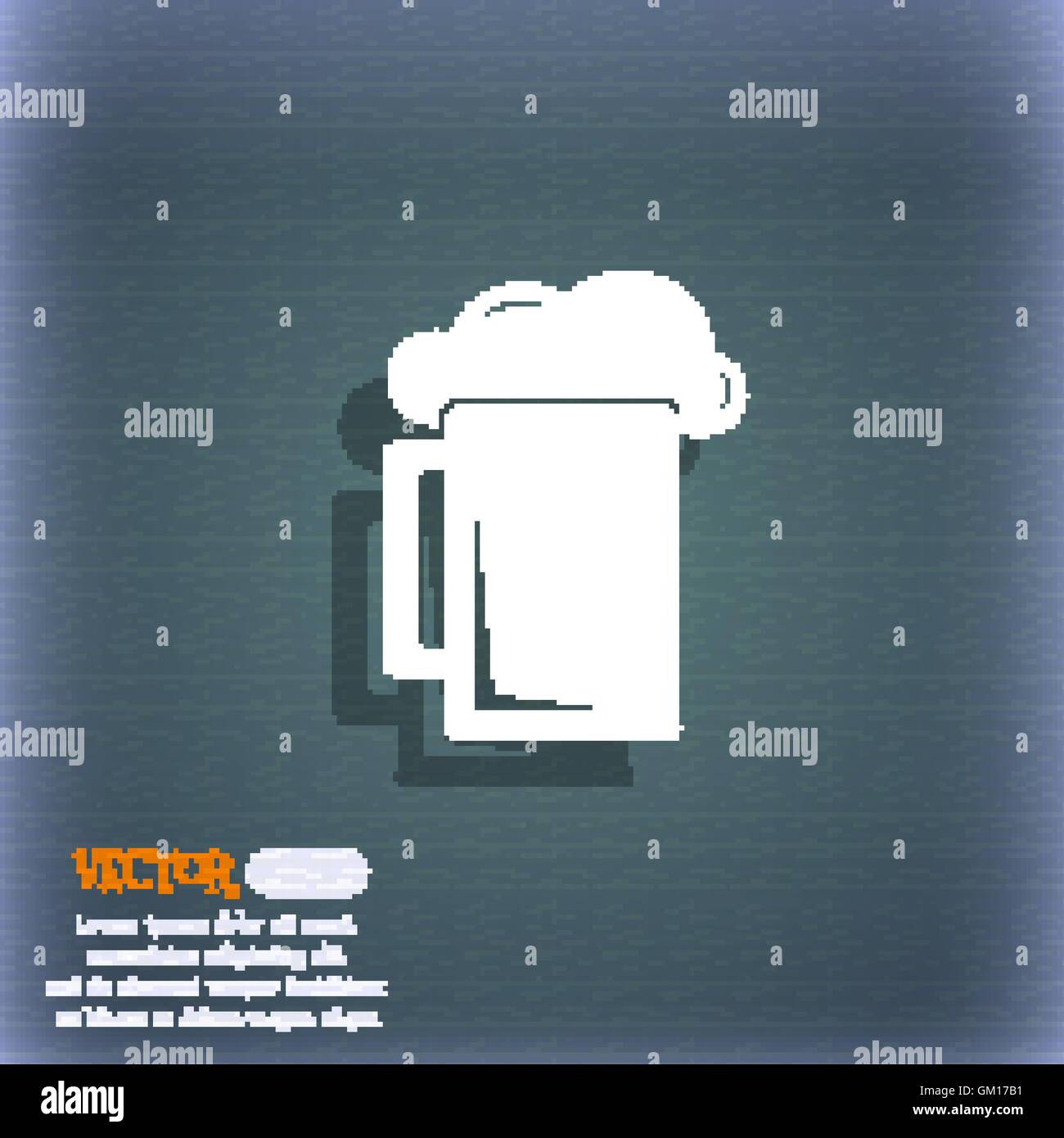 Bicchiere di birra icona simbolo sul blu-verde sfondo astratto con ombra e lo spazio per il tuo testo. Vettore Illustrazione Vettoriale