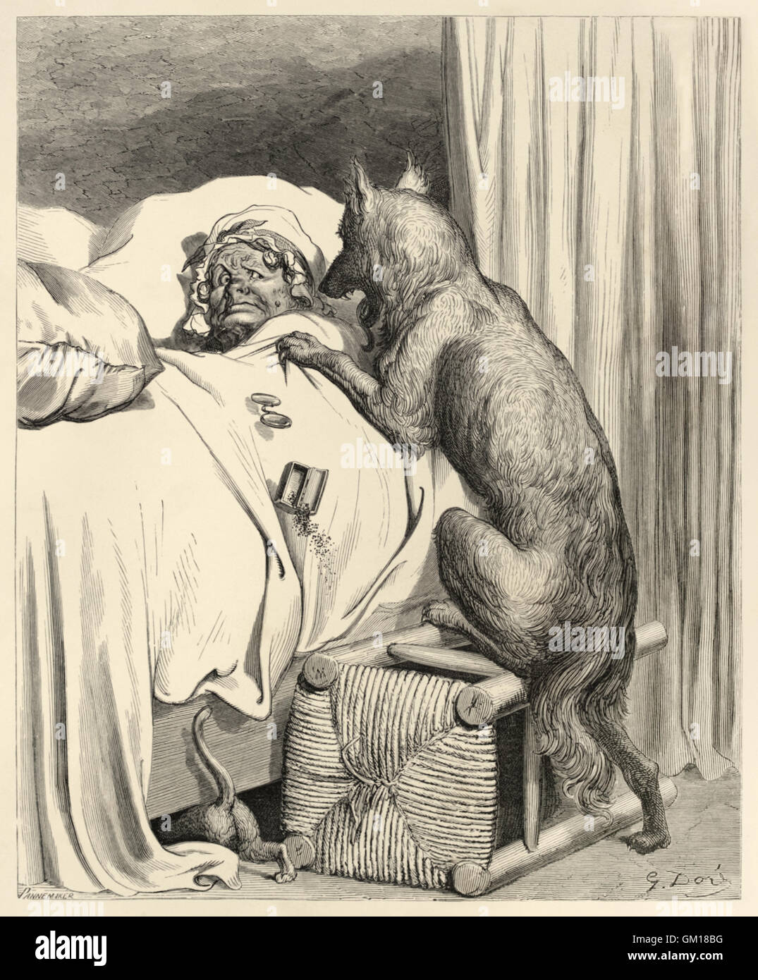 "Prima che abbia avuto il tempo di esclamare "Oh, il mio grazioso!" era imbullonata intero dal mostro vorace." Illustrazione da 'Little Red Riding Hood" di Paul Gustave Doré (1832-1883). Vedere la descrizione per maggiori informazioni. Foto Stock
