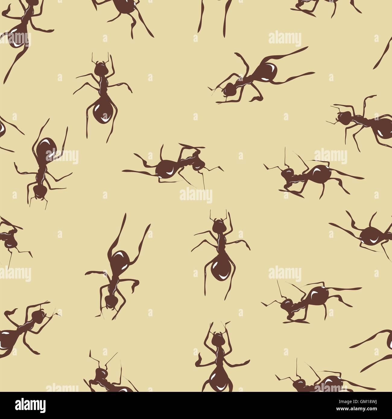 Modello senza cuciture con graziosi molte formiche marrone su sfondo Illustrazione Vettoriale