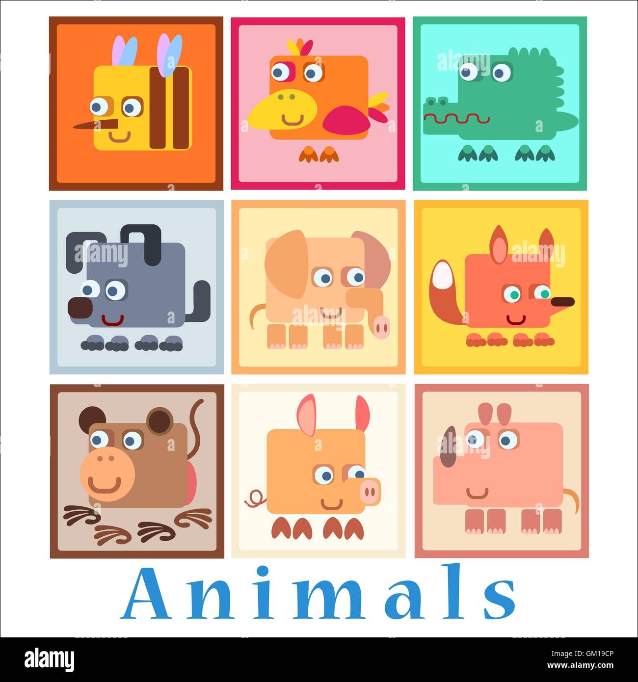 Impostare gli animali stile bambino Illustrazione Vettoriale