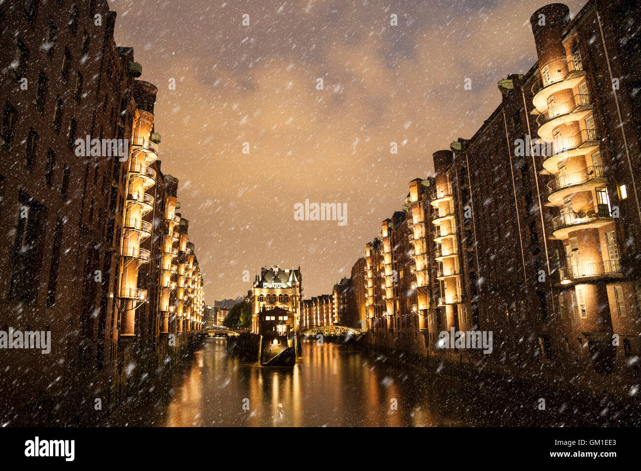 Speicherstadt di Amburgo in inverno Foto Stock