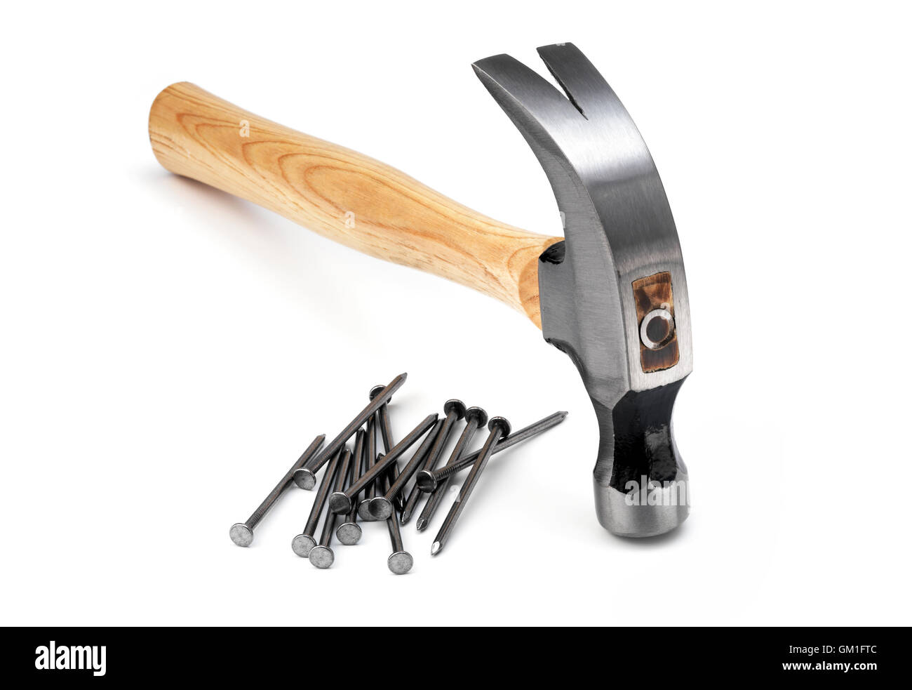 Martello isolato con Chiodo in acciaio Foto Stock