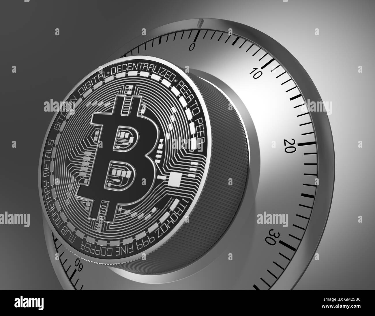 Concetto di Bitcoin come una serratura di sicurezza. 3D'illustrazione. Foto Stock