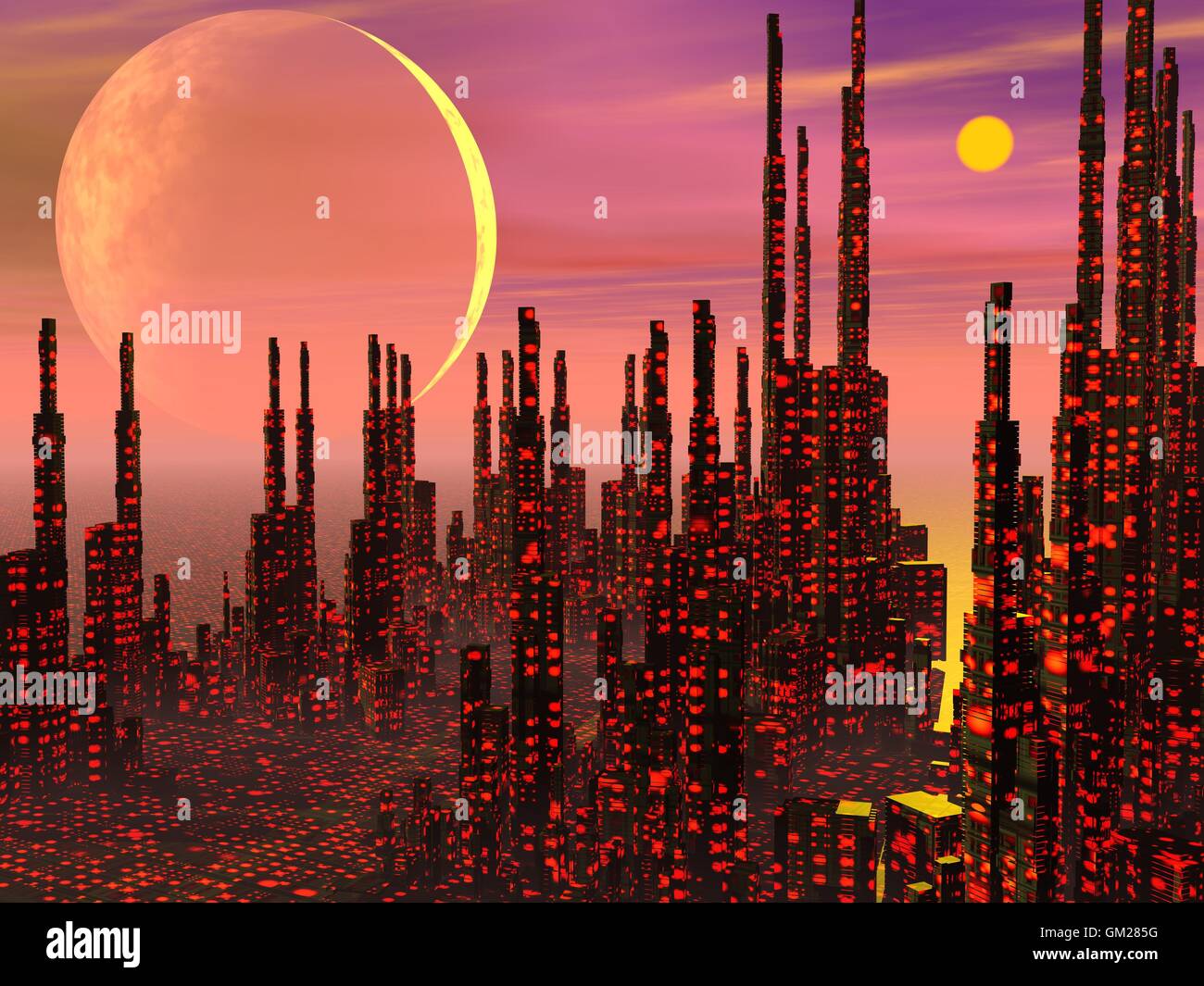 La città di fantasia - 3D render Foto Stock