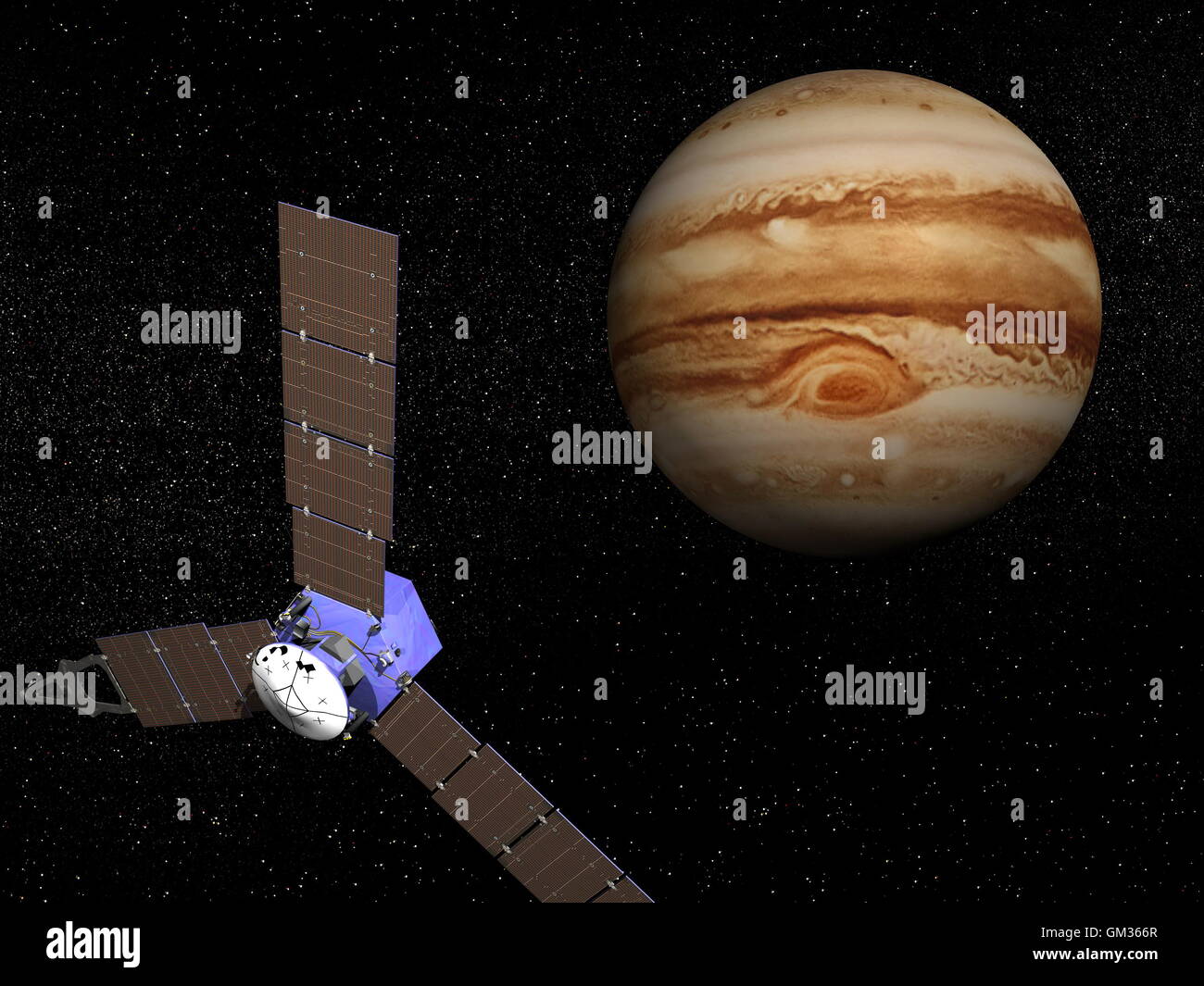 Veicolo spaziale di Juno vicino a Giove - 3D render Foto Stock