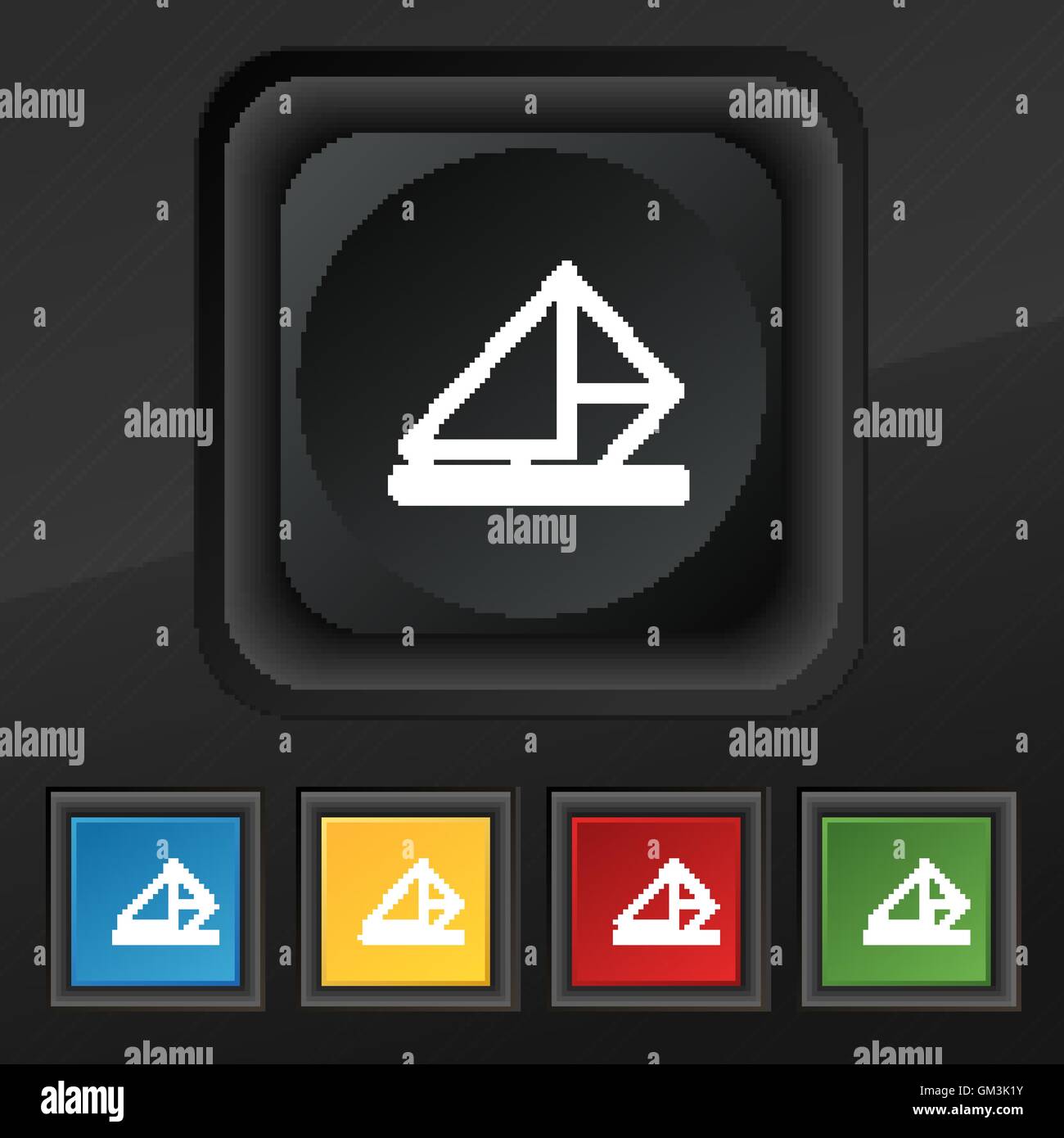 Lettera, Busta, mail icona simbolo. Set di cinque colorate, eleganti pulsanti sulla texture nera per il vostro design. Vettore Illustrazione Vettoriale