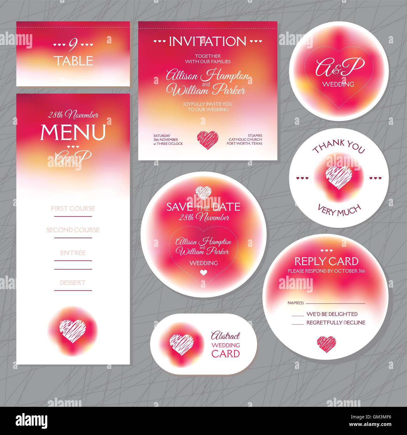 Set di moderne schede di nozze Illustrazione Vettoriale