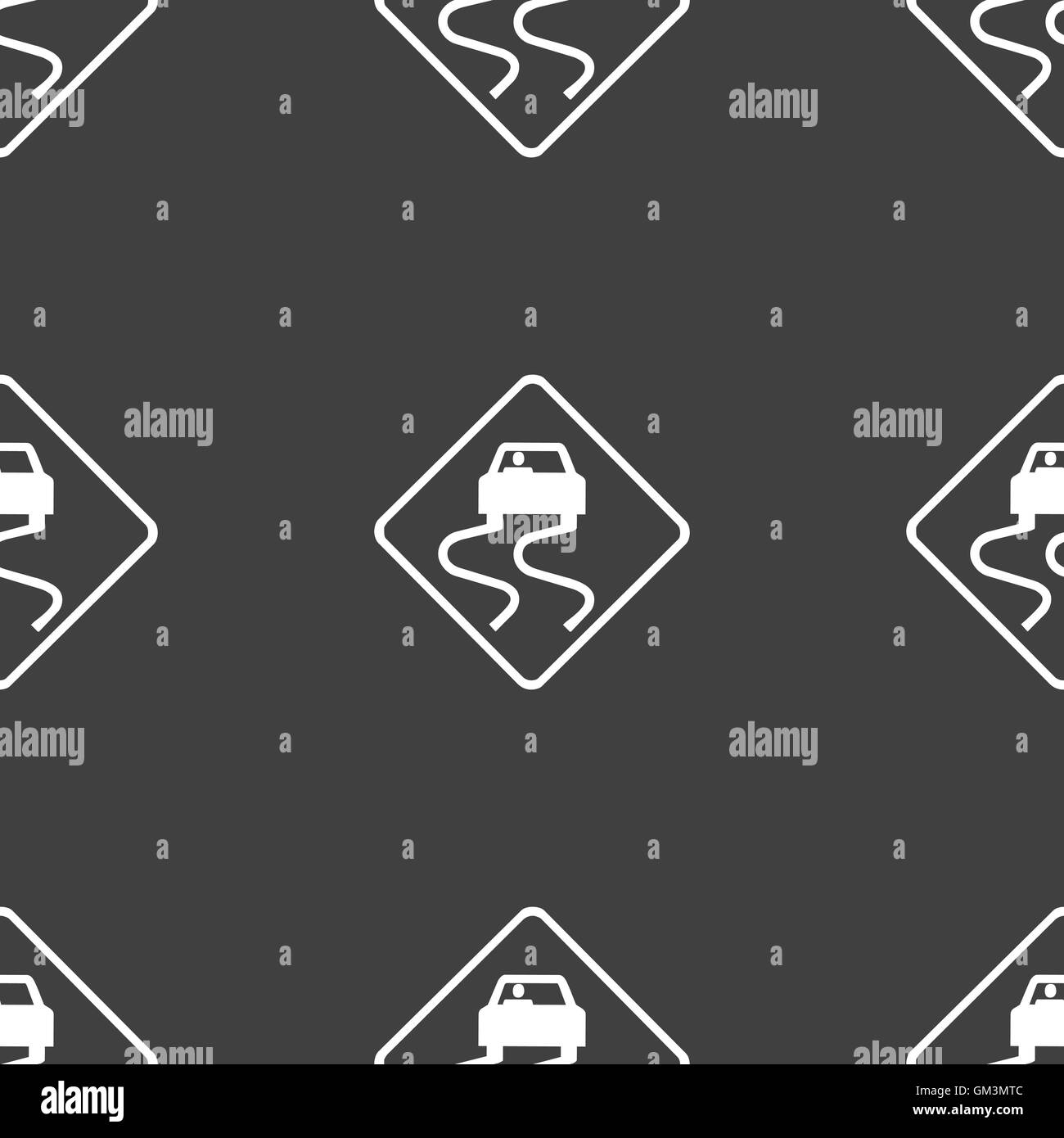 Strada scivolosa icona segno. Seamless pattern su uno sfondo grigio. Vettore Illustrazione Vettoriale