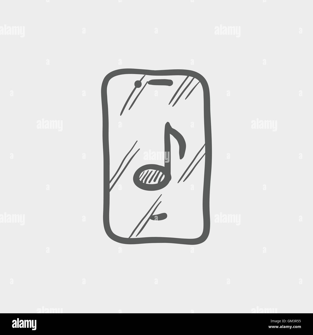 Telefono con la nota musicale icona schizzo Illustrazione Vettoriale