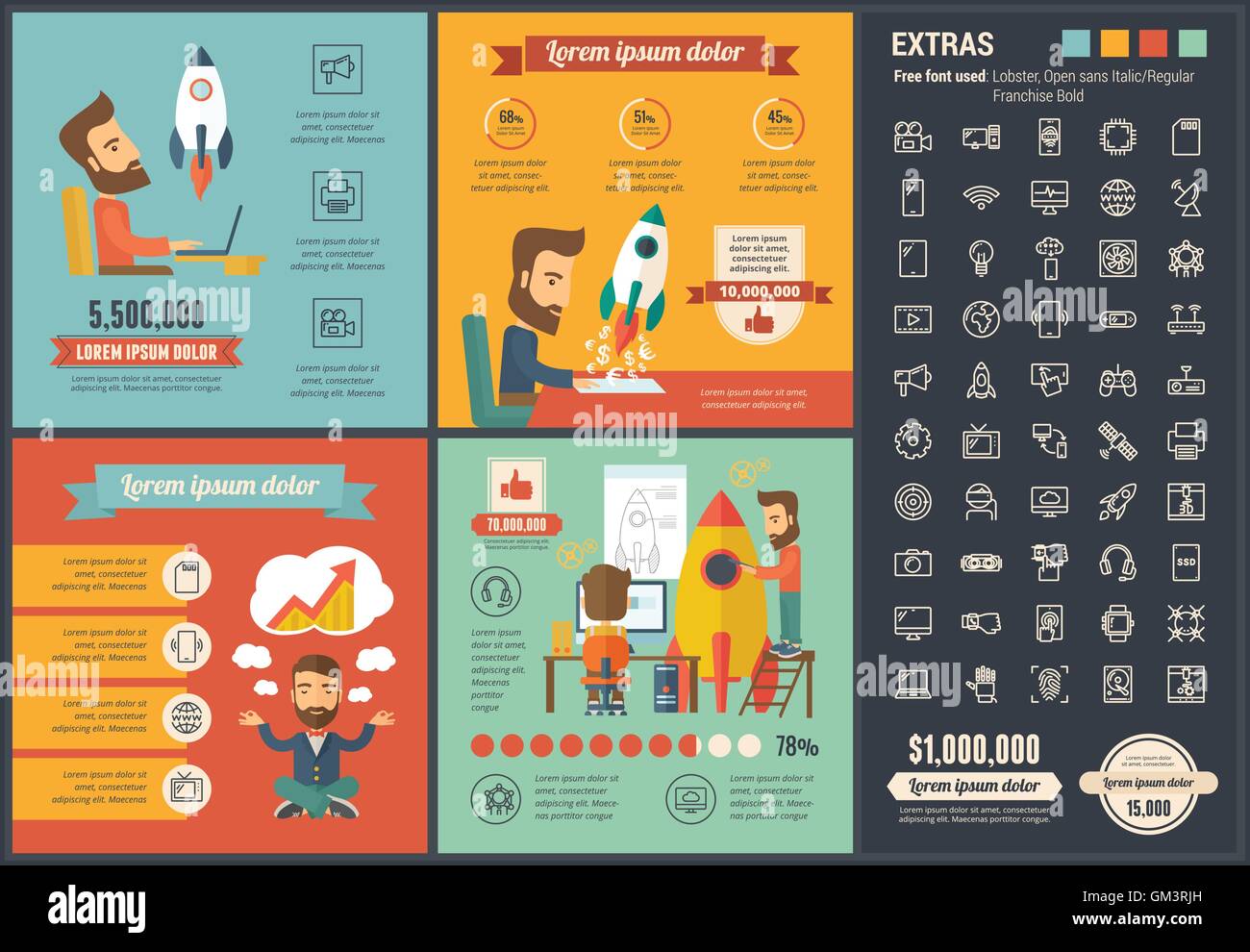 Startup design piatto modello infografico Illustrazione Vettoriale