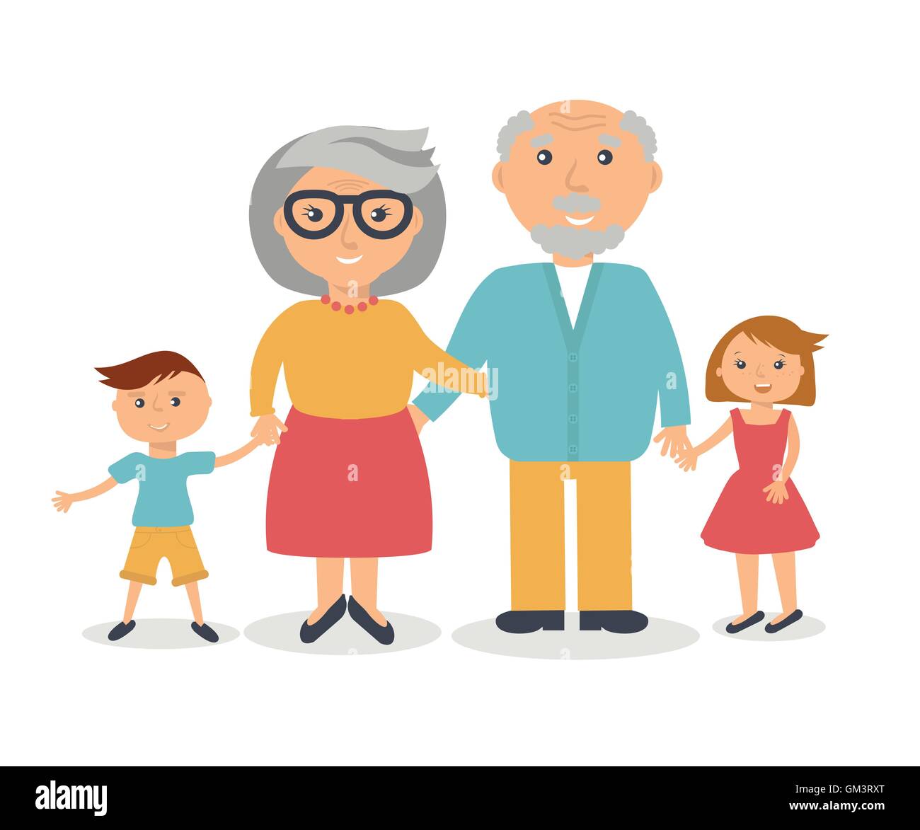 Senior nonni con i loro grandchilds. Persone il concetto di famiglia. Uno stile piatto vettore. Illustrazione Vettoriale