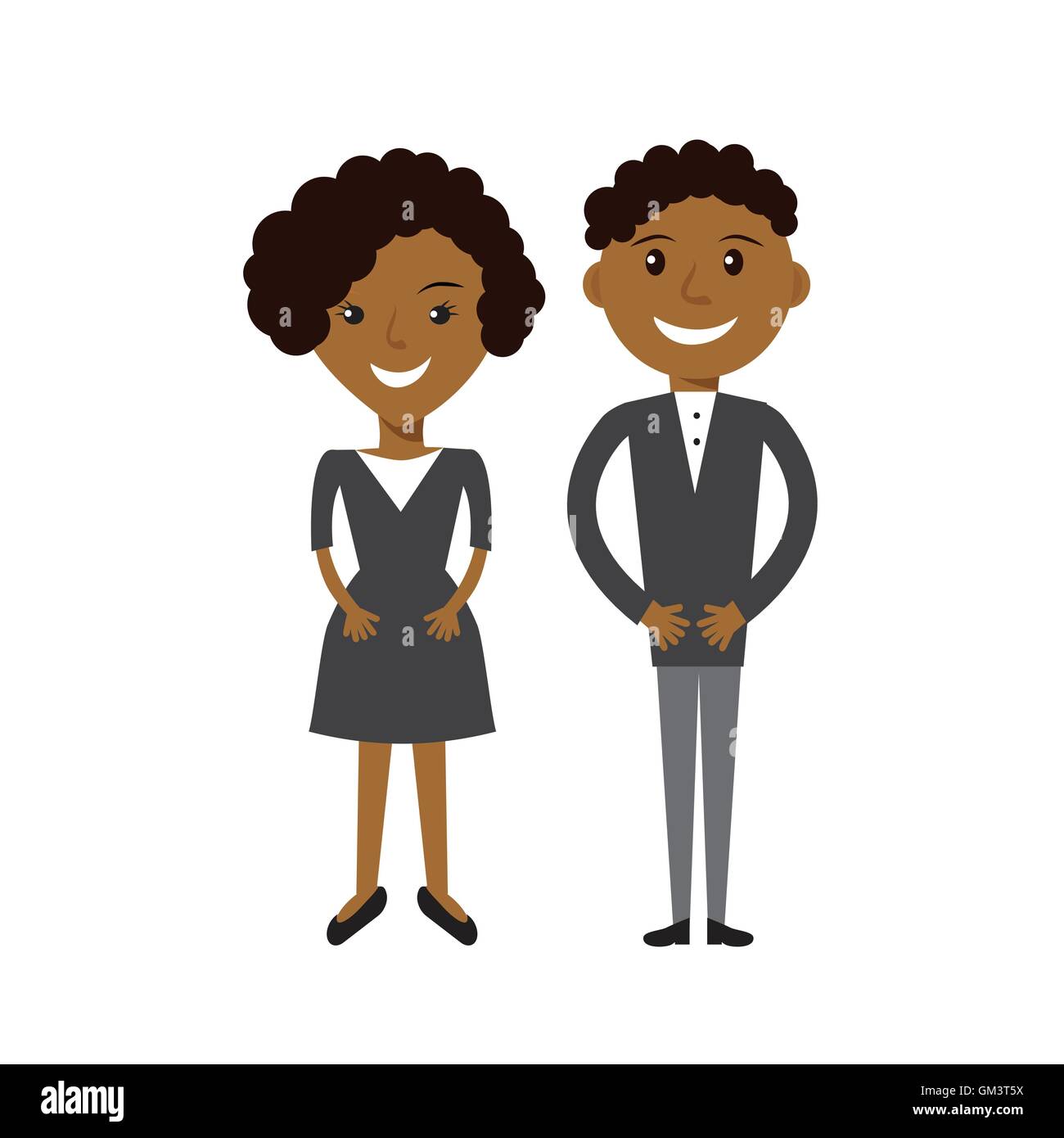 Paio di business donna e uomo d'affari. Nero business afroamerican persone illustrazione piana. Illustrazione Vettoriale