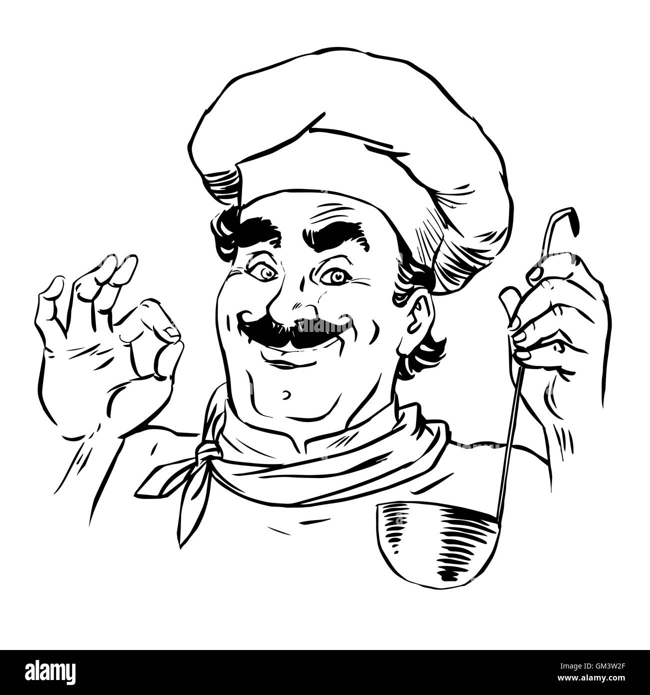 Chef professionale ristorante line art Illustrazione Vettoriale