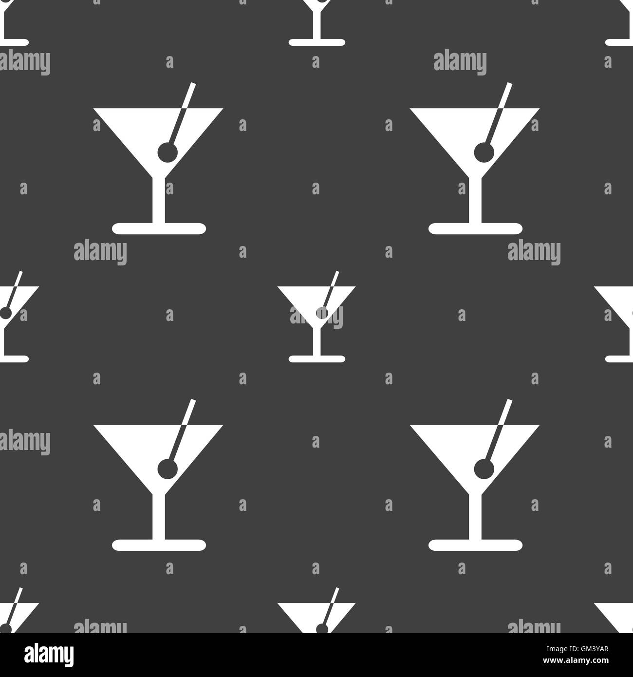 Icona di cocktail di segno. Seamless pattern su uno sfondo grigio. Vettore Illustrazione Vettoriale